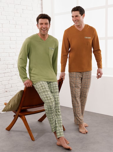 KINGsCLUB Pyjama's - cognac-geruit + rietgroen-geruit