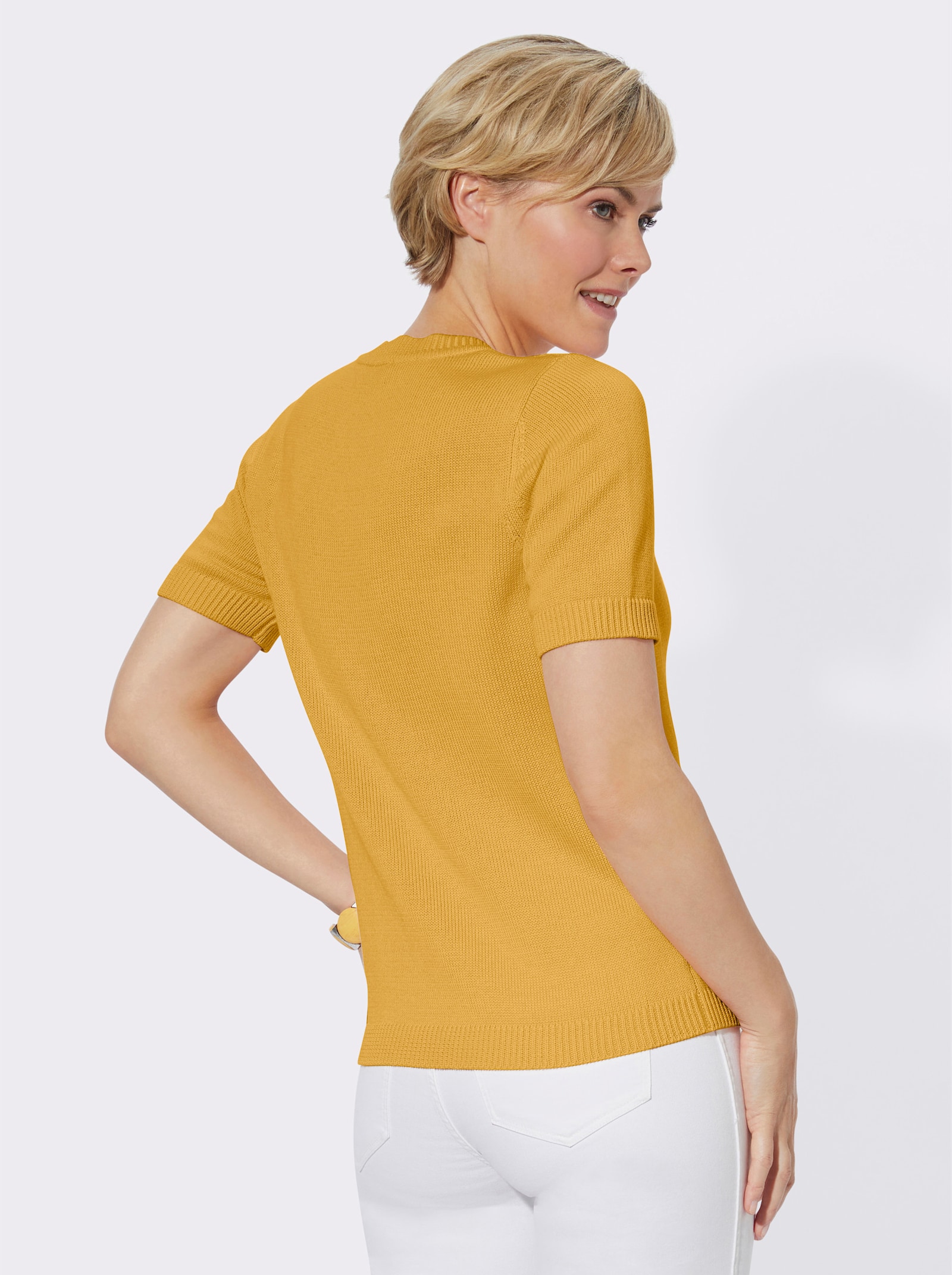 Pulóver, kr.rukávy, rebrované lemy - kukuričná žltá