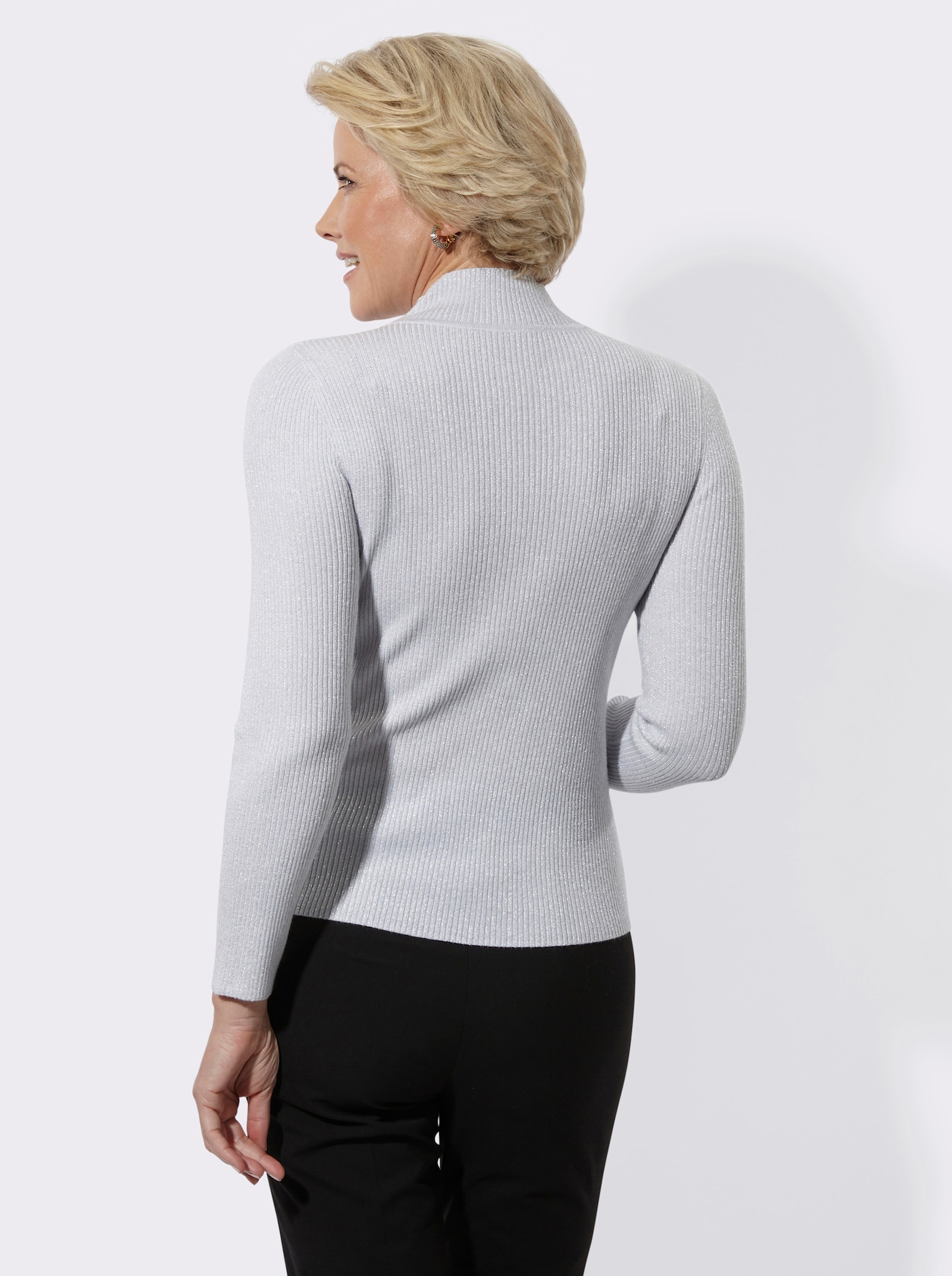 Stehkragenpullover mit Glanzgarn - hellgrau-meliert