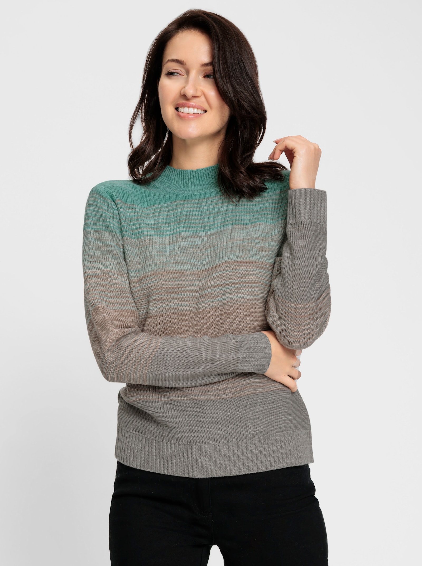 Pullover in Links-Strick-Optik - mint-gemustert