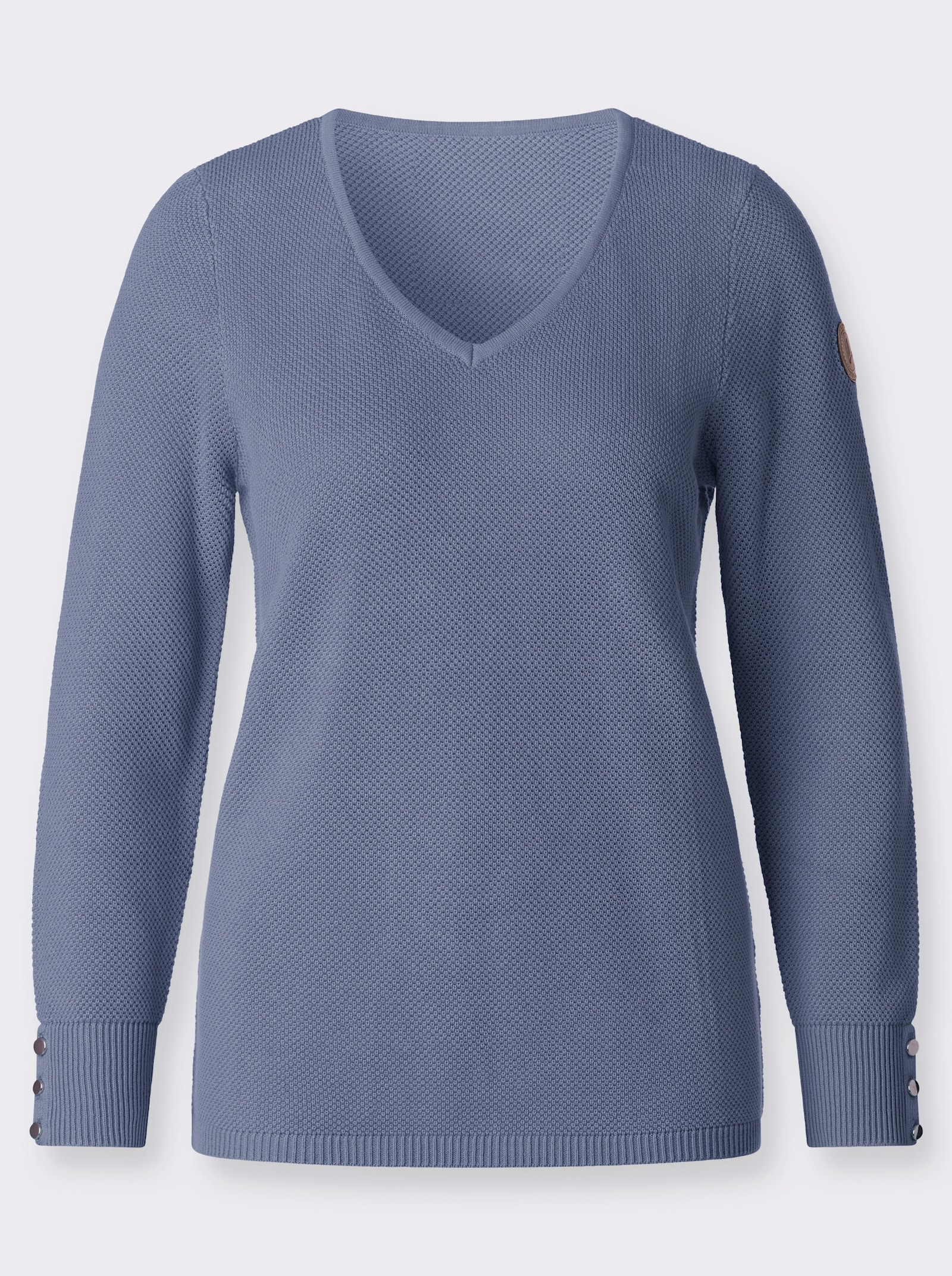 V-Ausschnitt-Pullover mit Rippbündchen - taubenblau