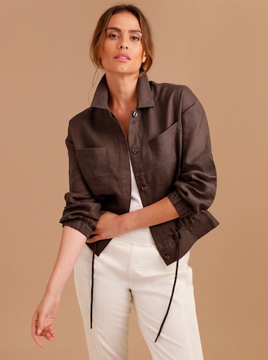 CREATION L PREMIUM Blusenjacke mit Leinen - schoko-meliert