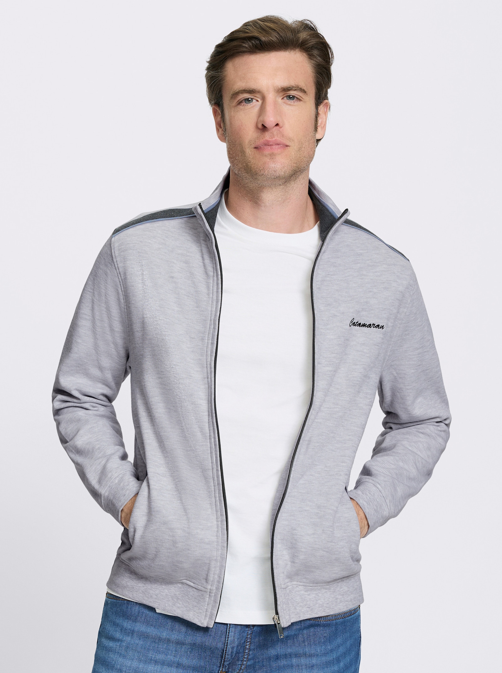 Catamaran Shirtjacke mit durchgehendem Reißverschluss - hellgrau-meliert