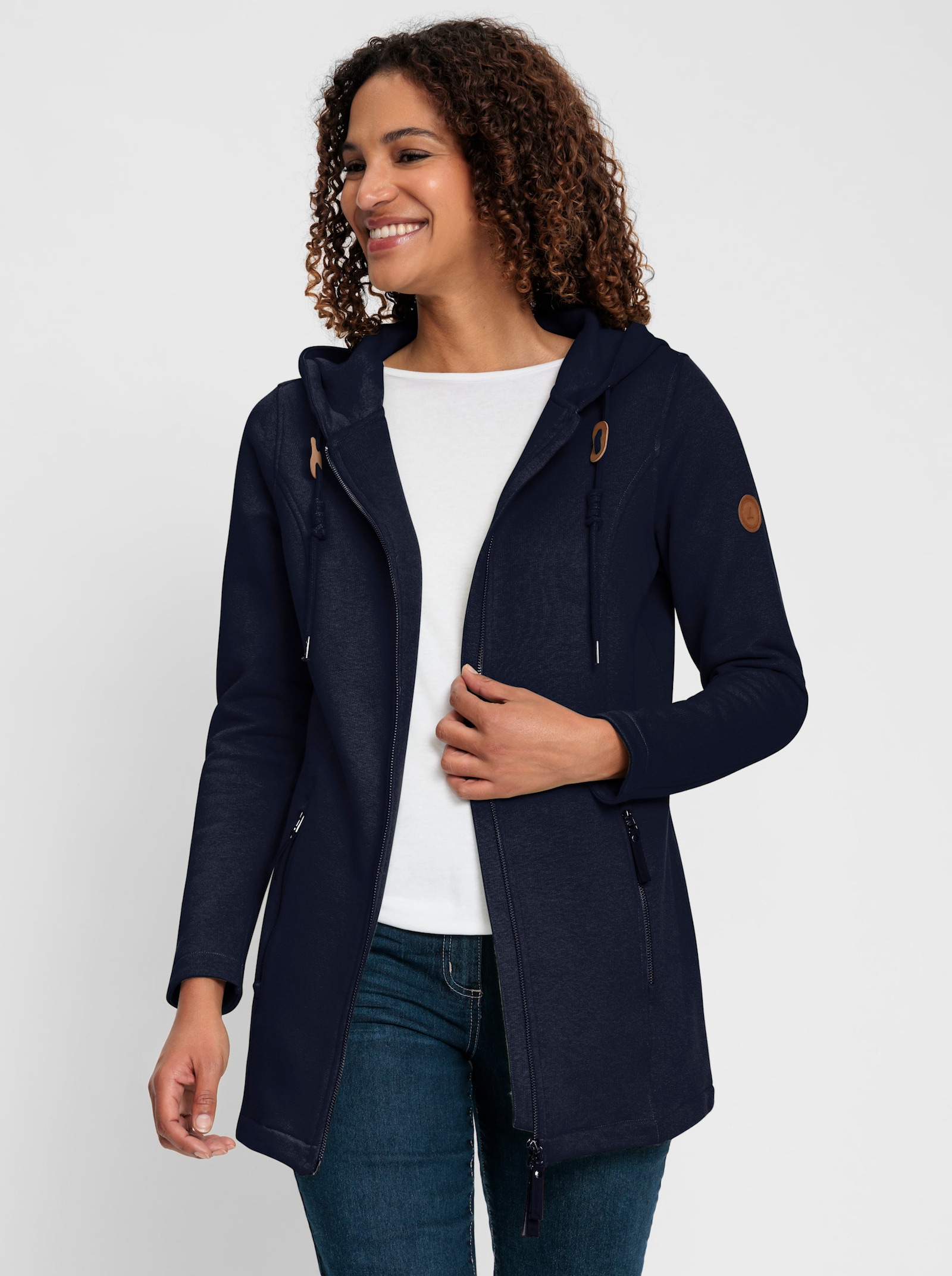 Sweatjacke mit 2-Wege-Reißverschluss - marine