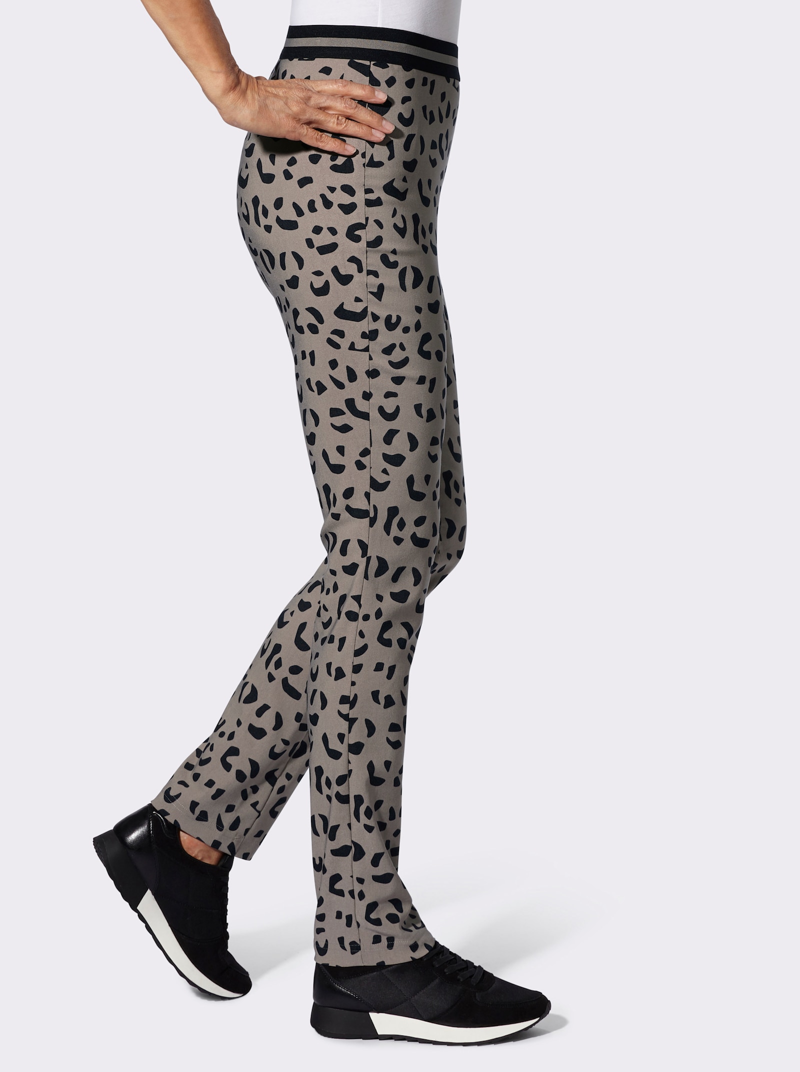 Bengalinhose mit Dehnbund - schwarz-taupe-bedruckt