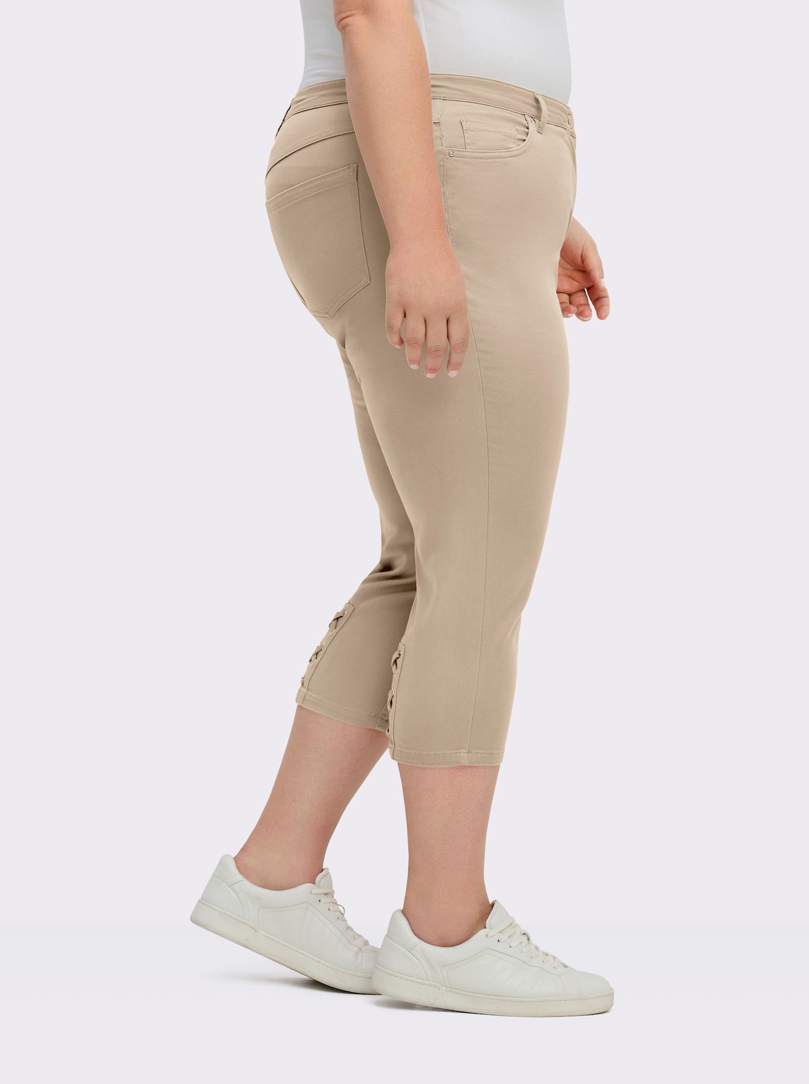 3/4-Jeans mit Bändchen-Verzierung - beige