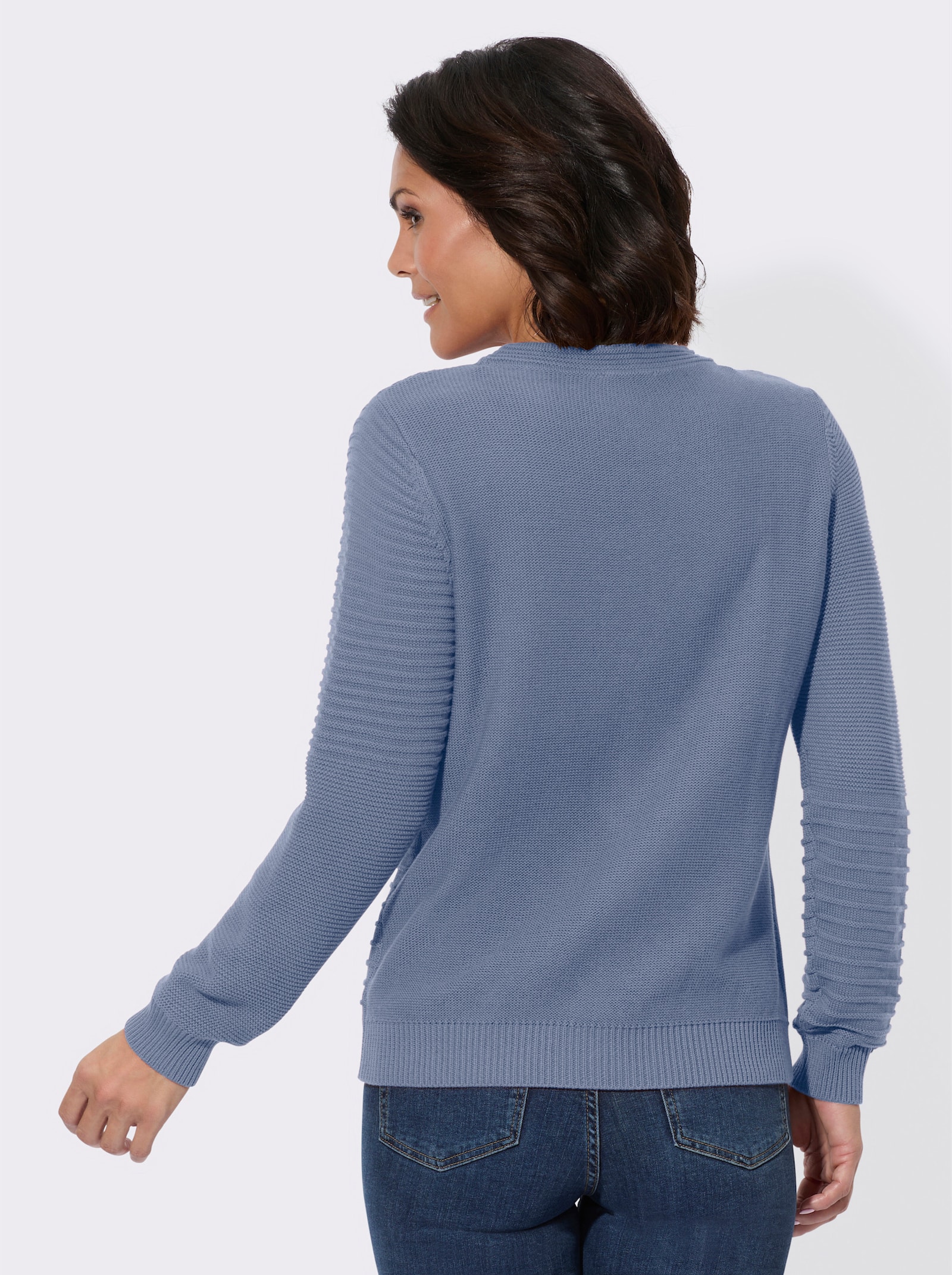 Rundhalspullover im Strickmuster-Mix - taubenblau