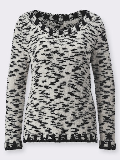 Langarm-Pullover - ecru-schwarz-gemustert