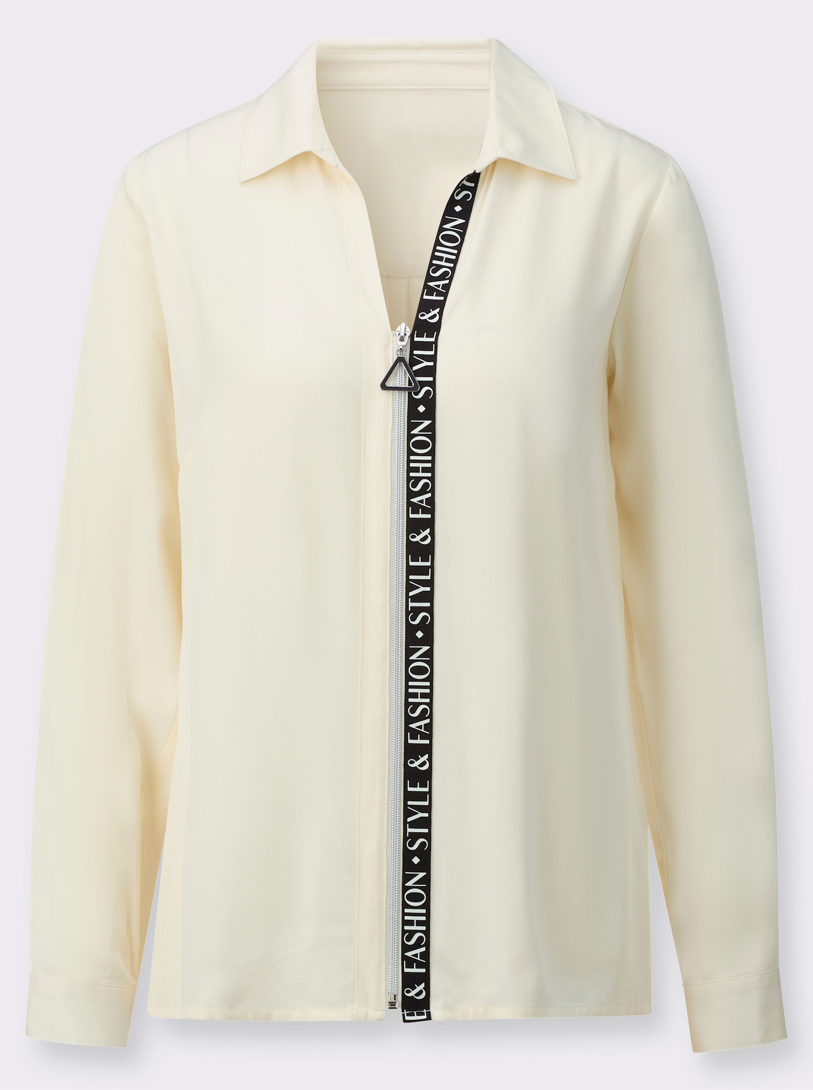 Langarm-Bluse mit Reissverschluss - champagner-schwarz