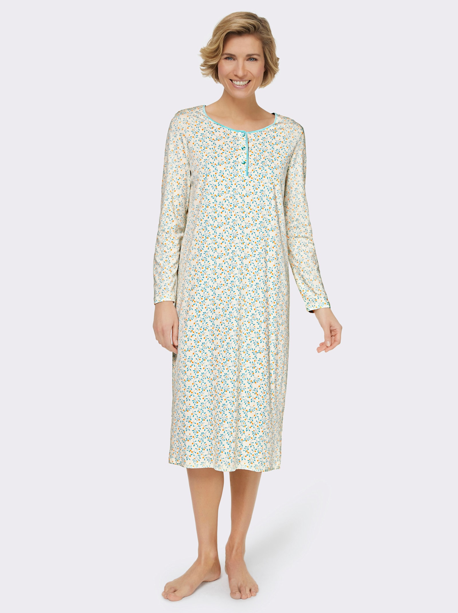 wäschepur Nachthemden mit Seitenschlitzen - champagner-bedruckt + hellrosé-bedruckt