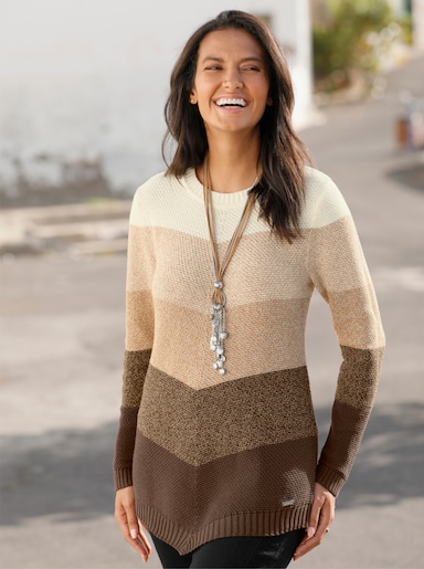 Longpullover - schoko-camel-gemustert