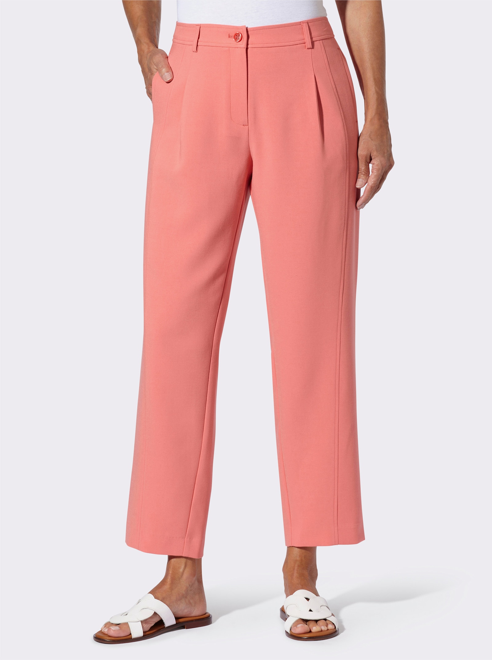 Hose mit Bundfalten - koralle