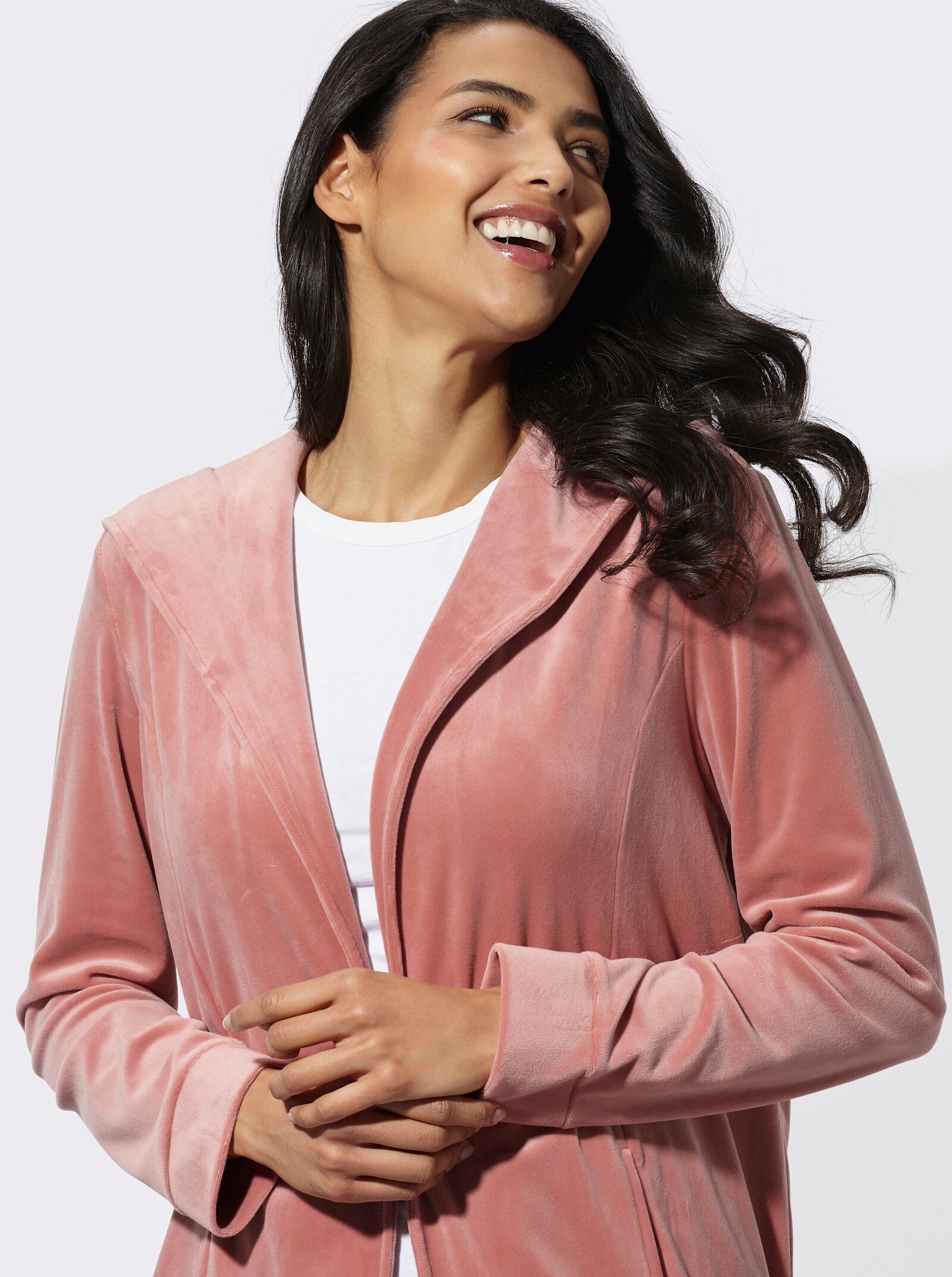 Nickijacke in offener Form - rosenholz