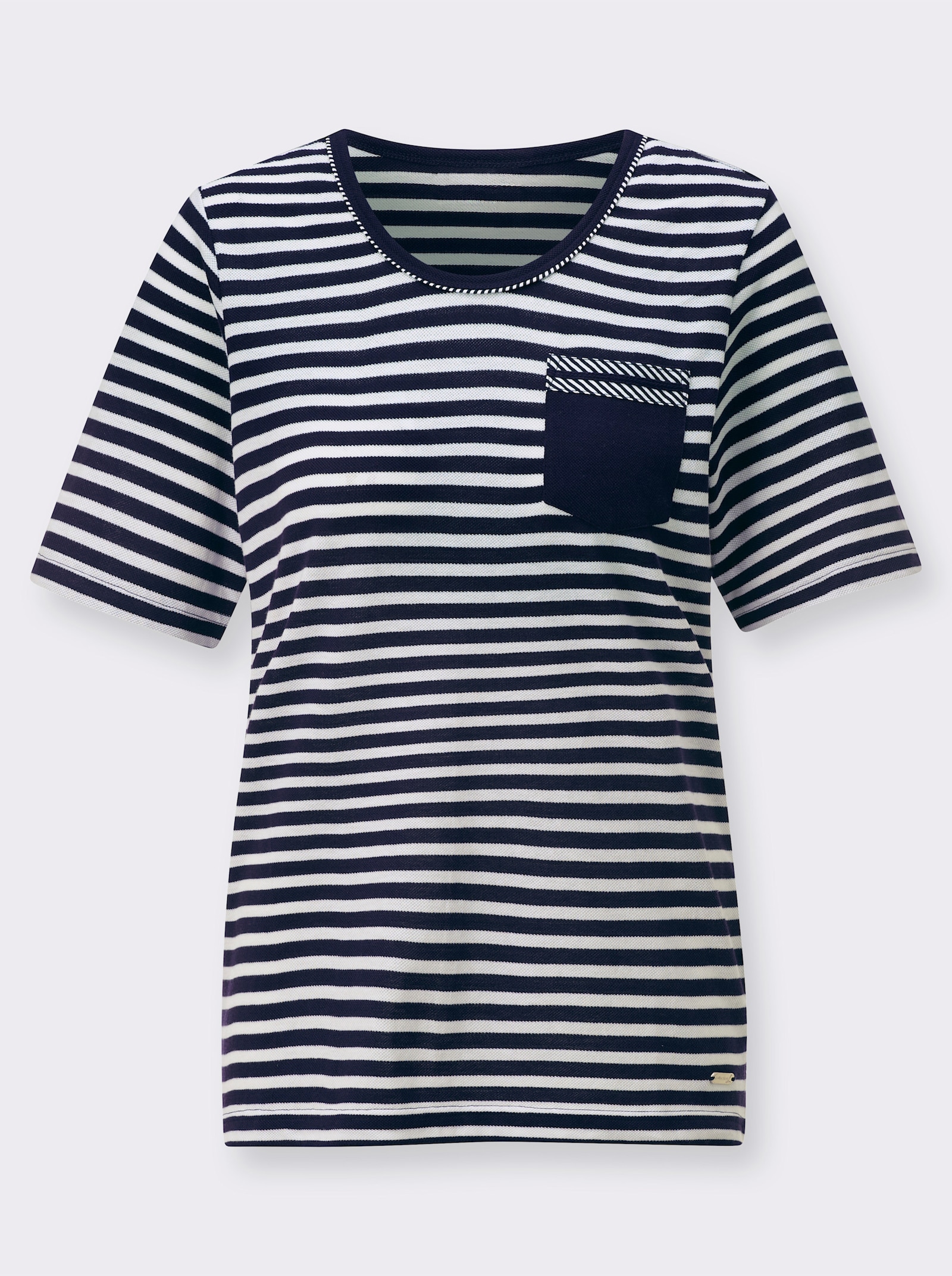 Streepjesshirt met borstzakje - marine/wit gestreept