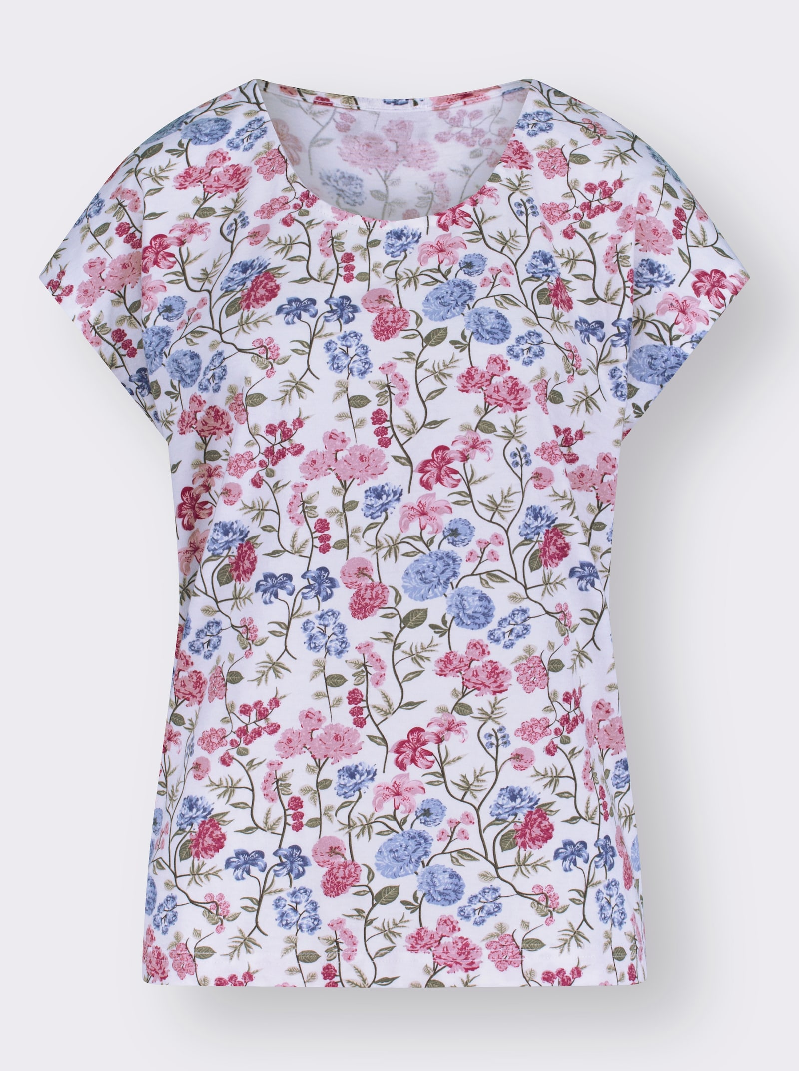 Kurzarmshirt mit überschnittenen Schultern - weiß-bedruckt