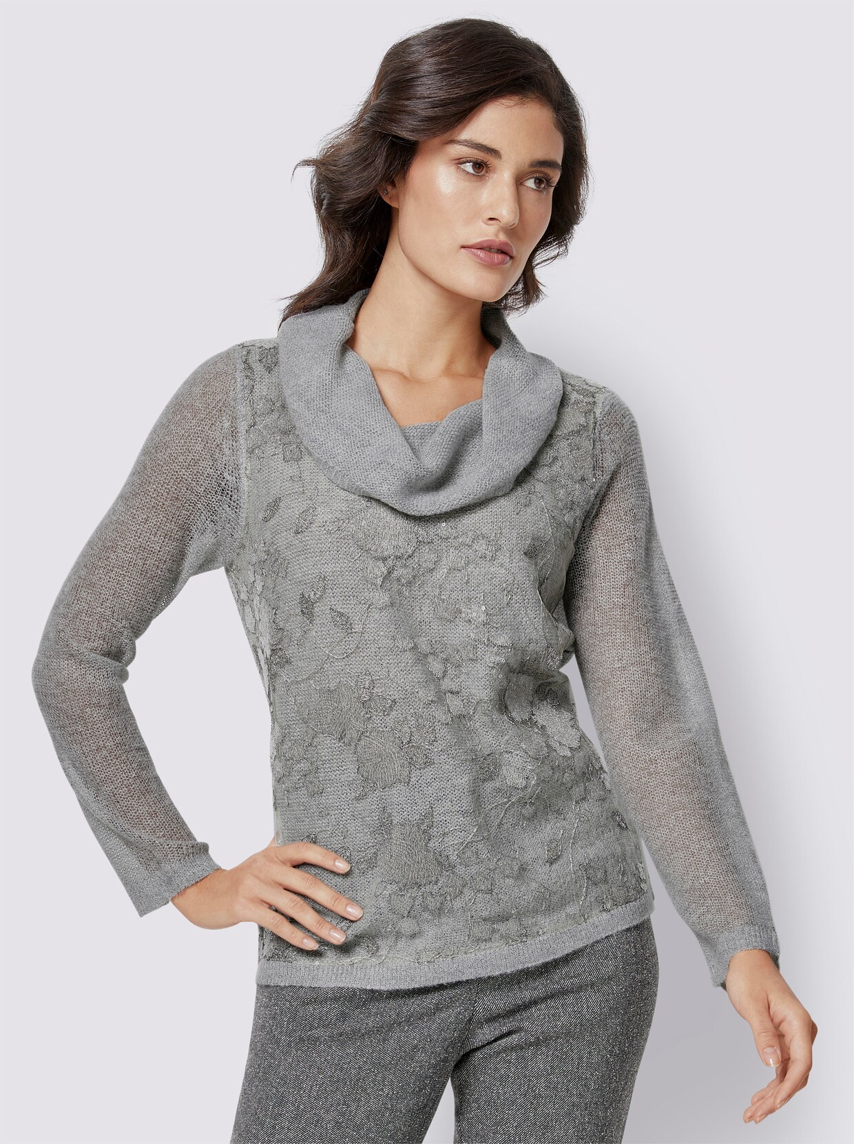 Langarm-Pullover - grau