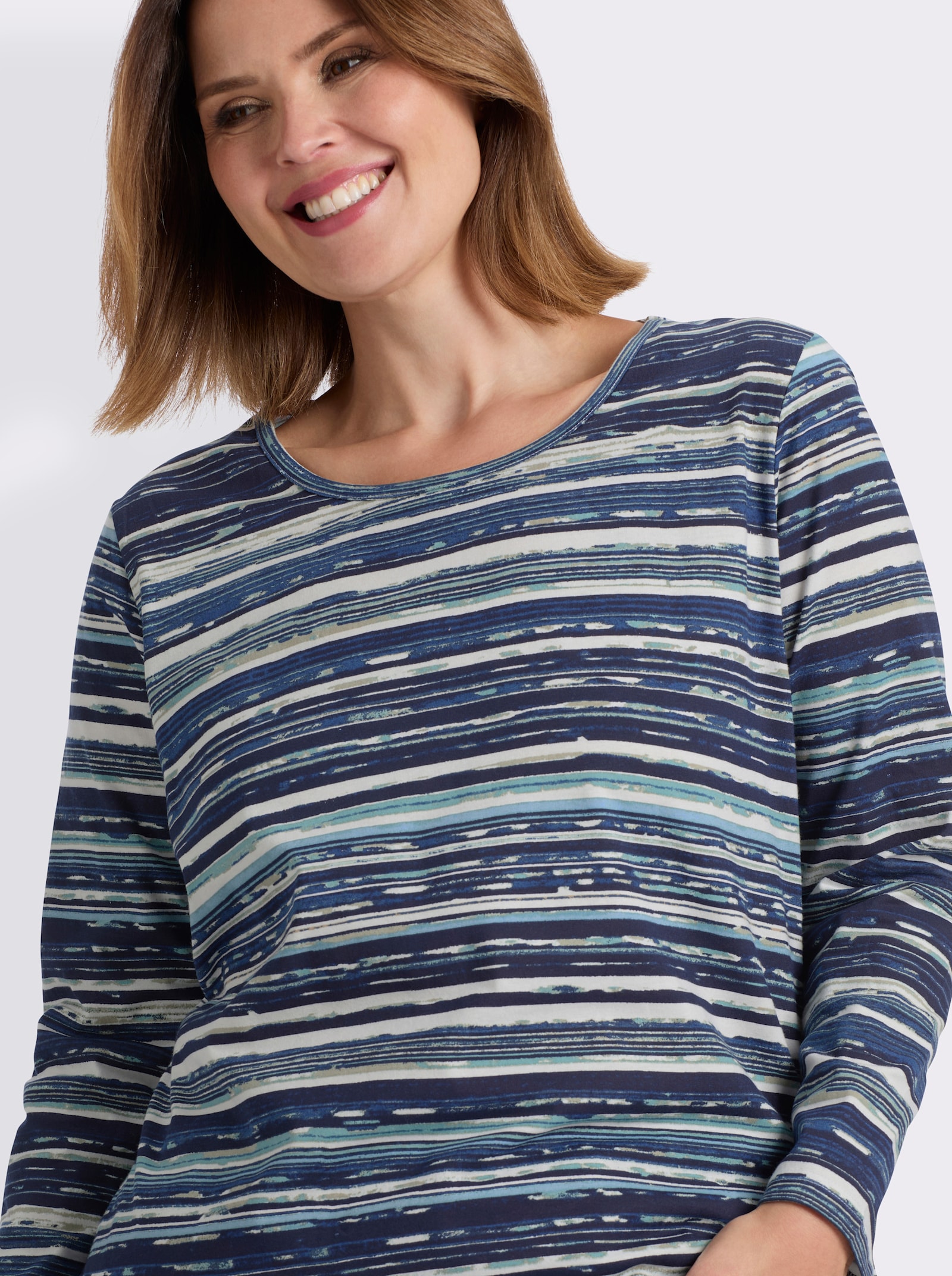 Langarmshirt aus reiner Baumwolle - marine-ozean-bedruckt