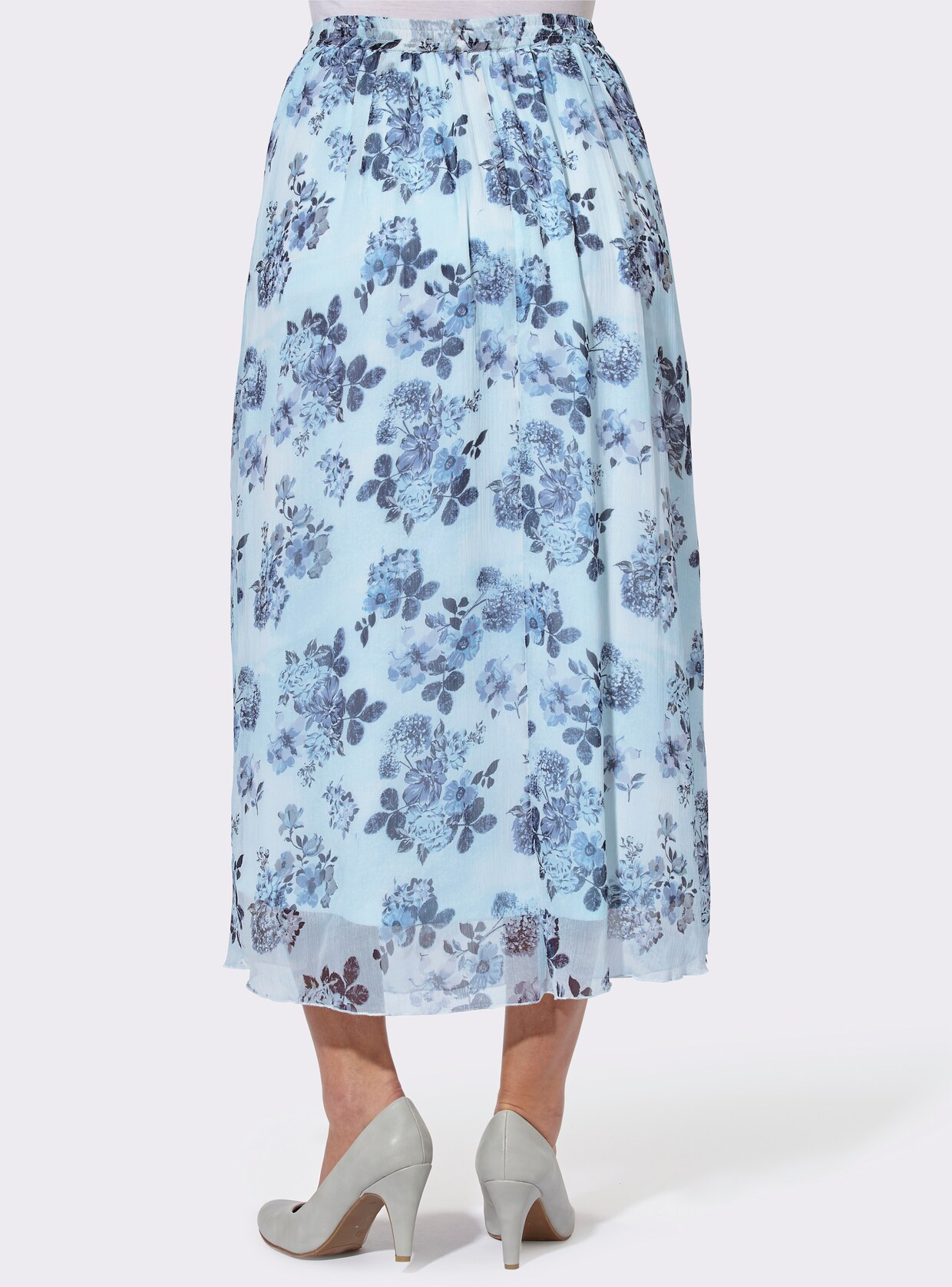Šifonová sukně - holubí modrá-potisk
