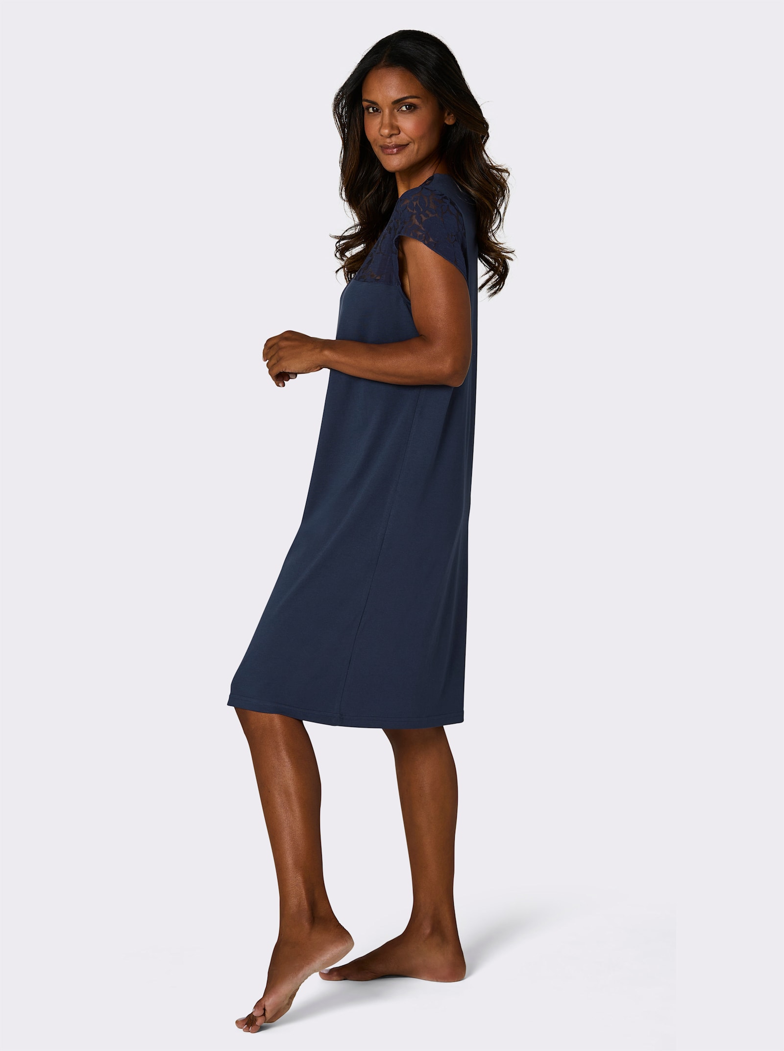 Ascafa Nachthemd met etskant - marine