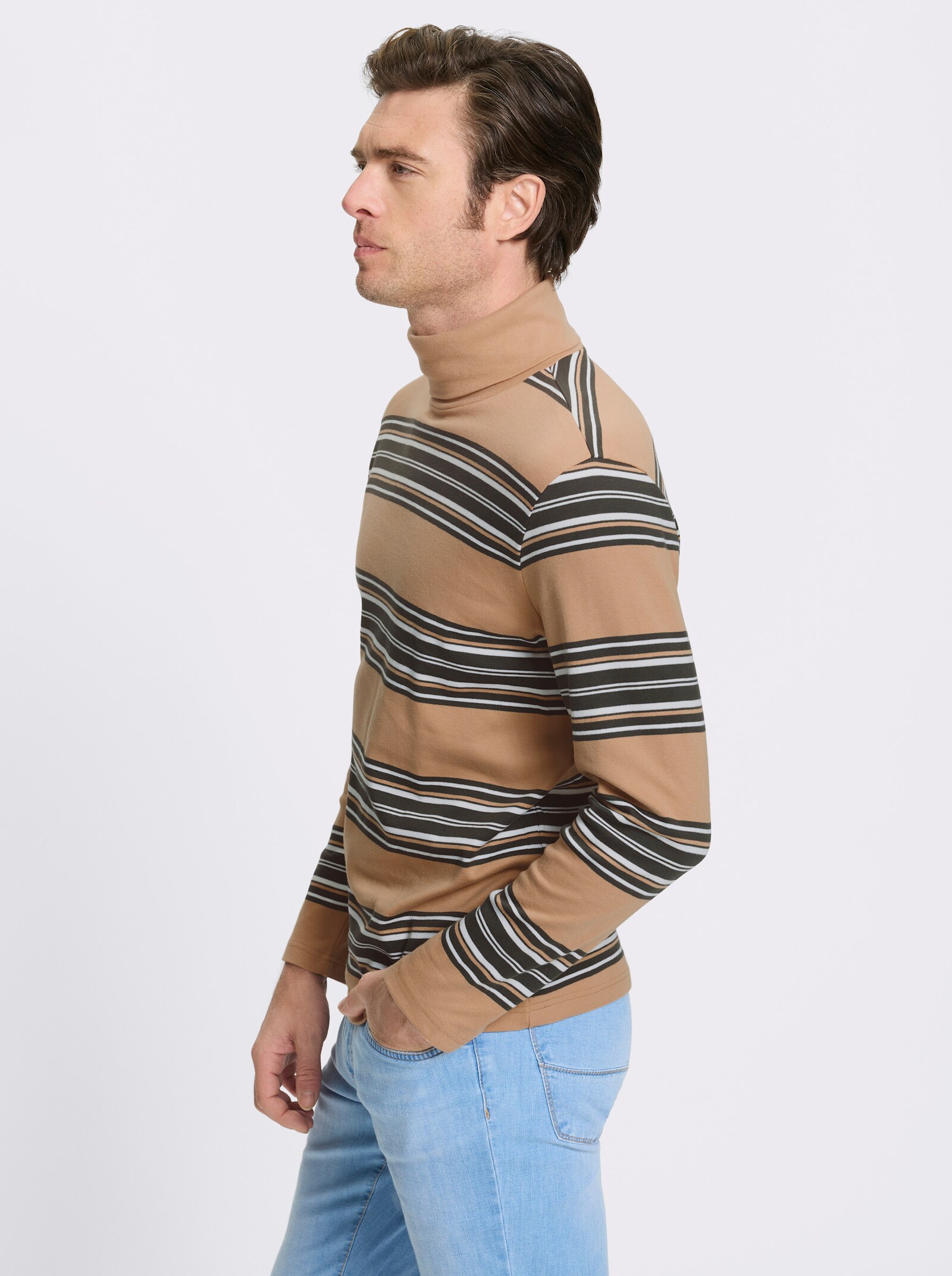 Catamaran Rollkragenshirt - camel-gestreift