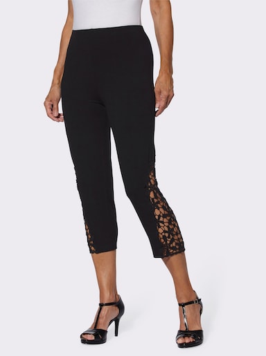 Caprileggings mit Spitzeneinsatz am Saum - schwarz