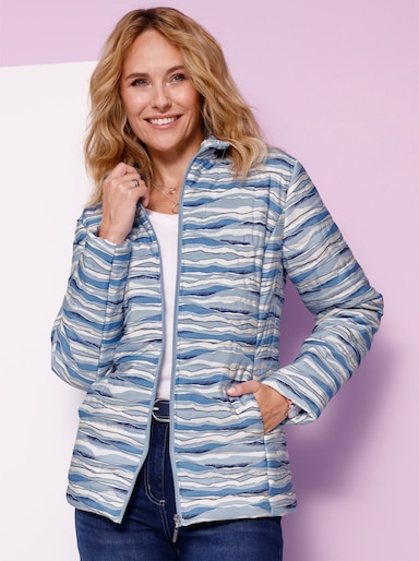 Steppjacke - mittelblau-ecru-bedruckt