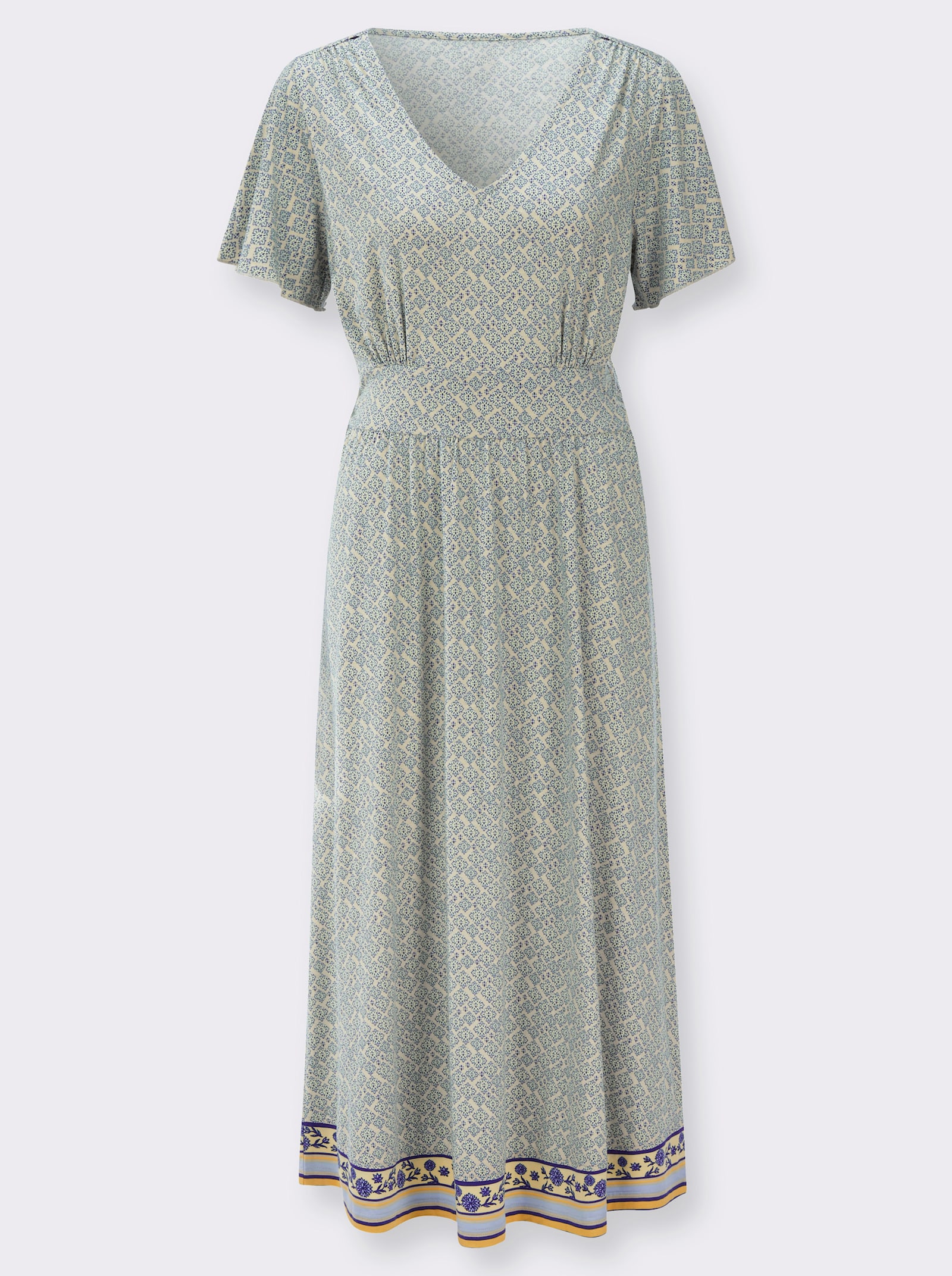 Druckkleid mit Taillenbetonung - sand-royalblau-bedruckt