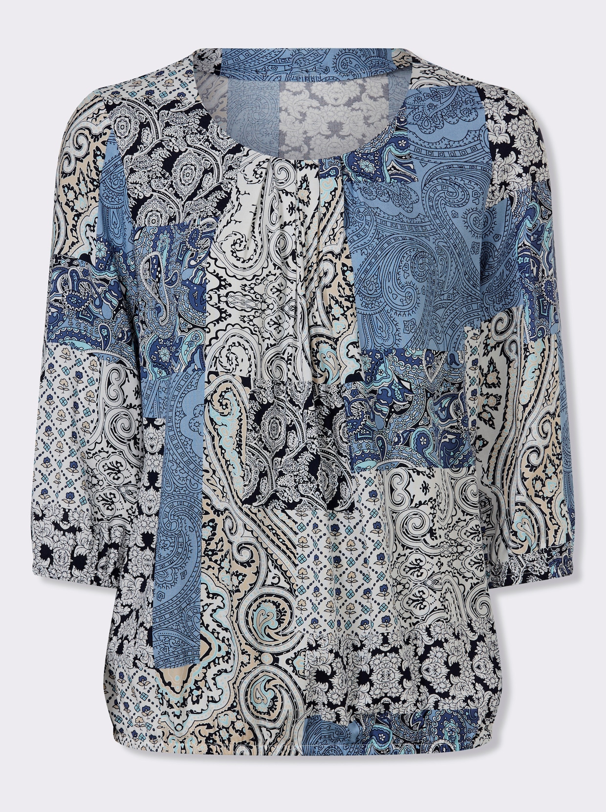 Druckbluse - ecru-bleu-bedruckt