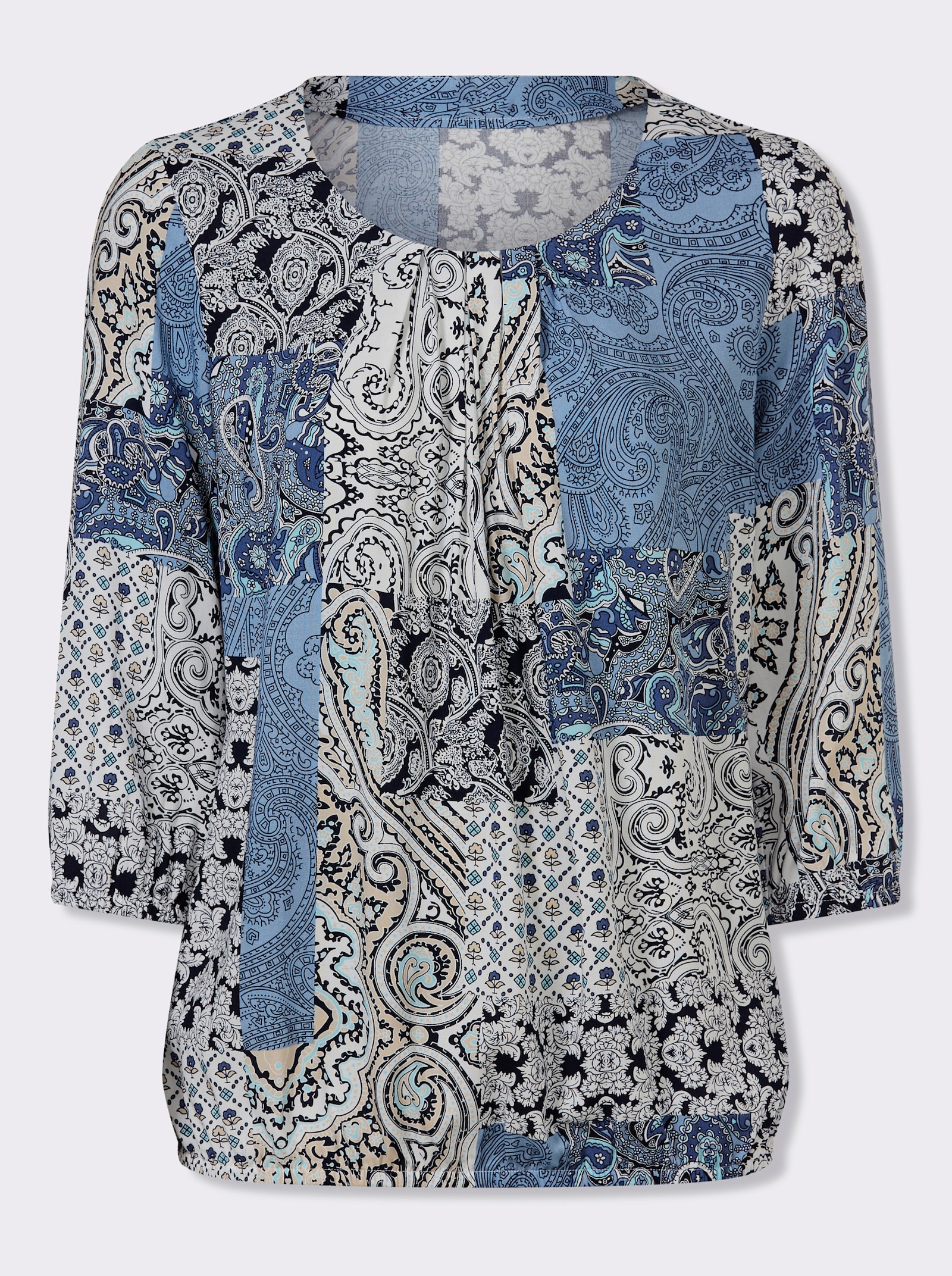 Druckbluse mit elastischen Abschlüssen - ecru-bleu-bedruckt