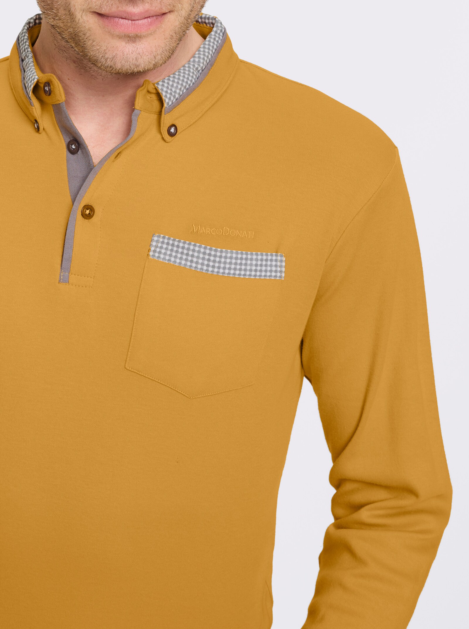 Marco Donati Langarmshirt mit Button-Down-Kragen - ocker