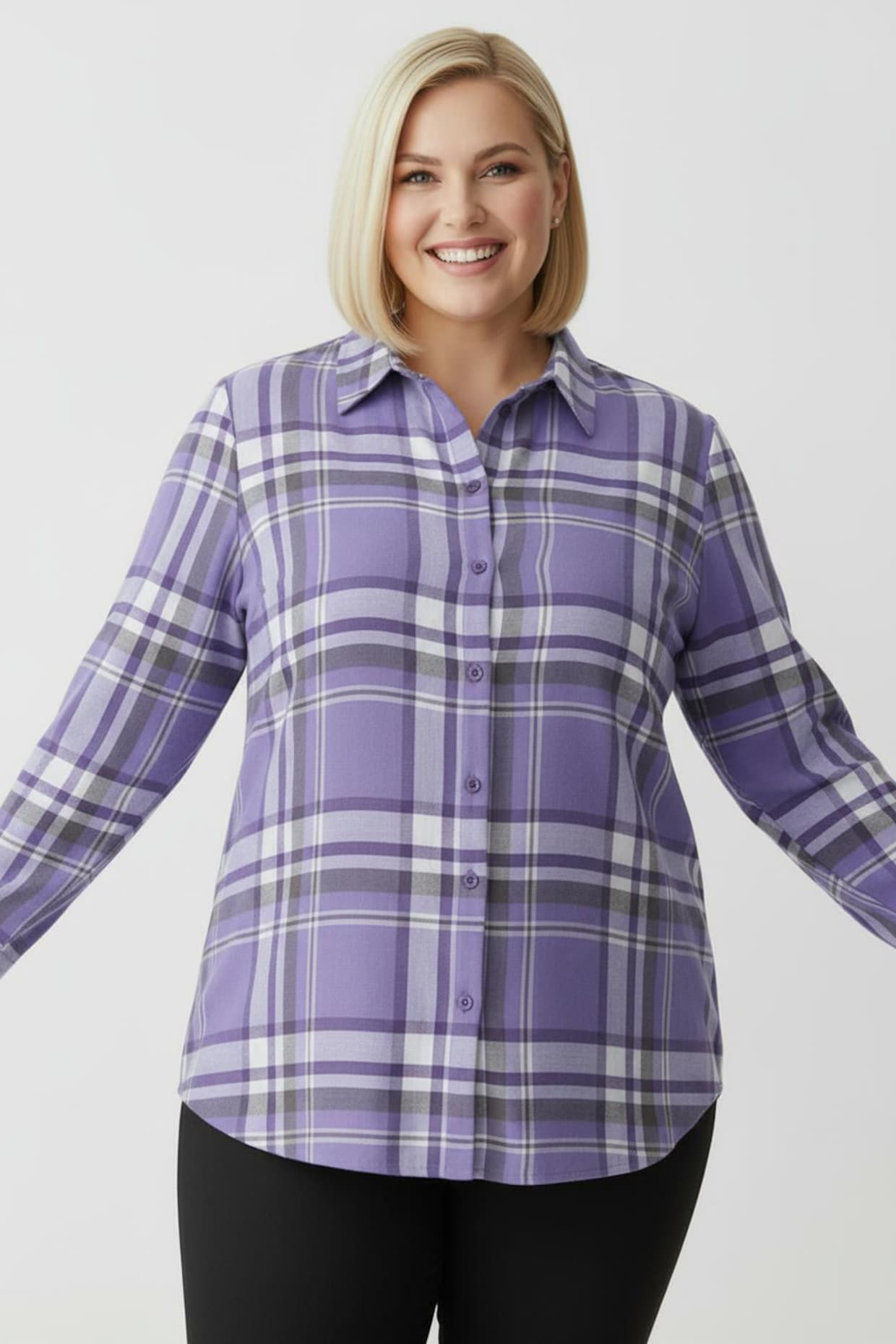 Flanellbluse im garngefärbten Karomuster - lila-lavendel-kariert