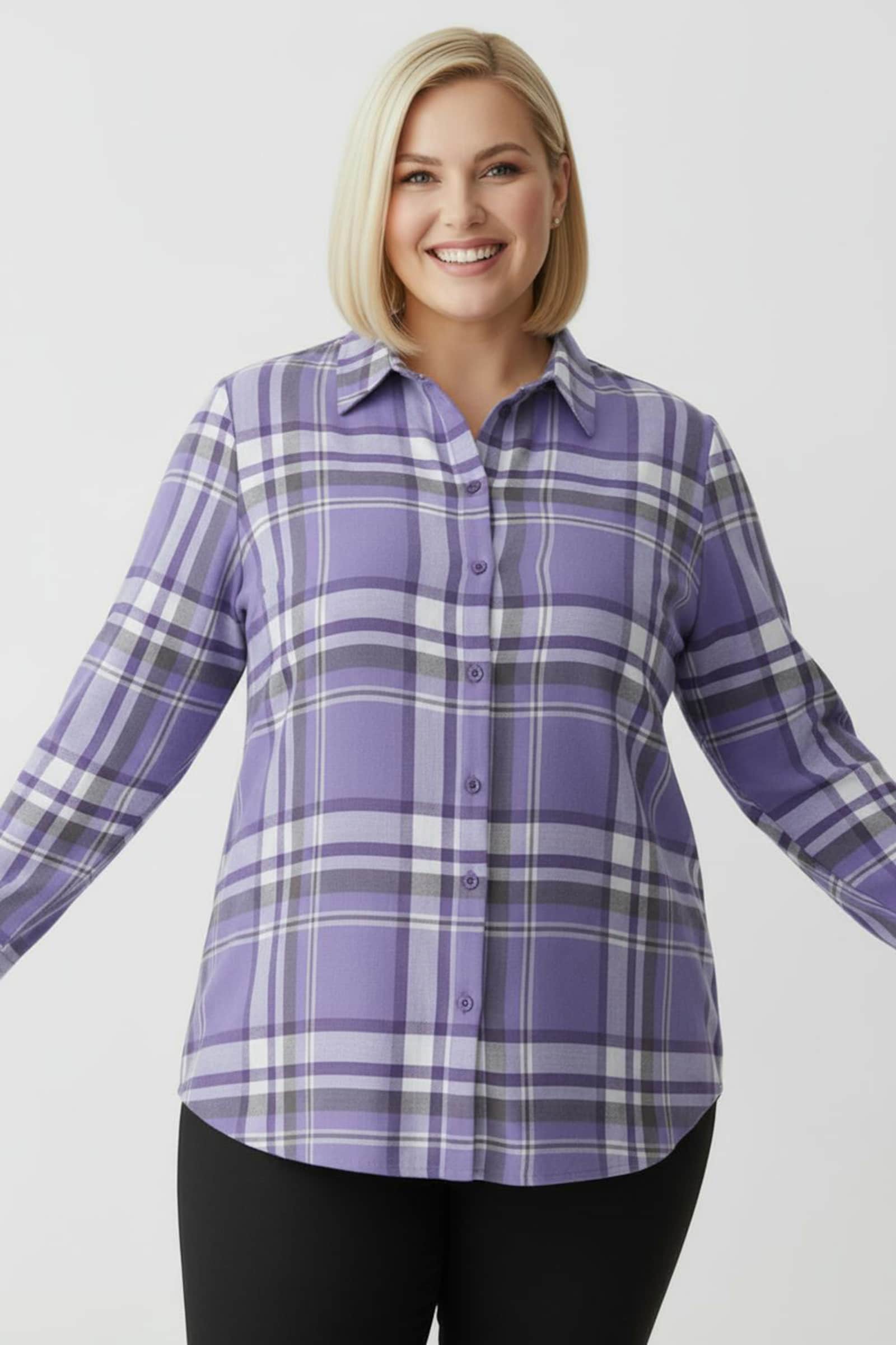 Flanellbluse im garngefärbten Karomuster - lila-lavendel-kariert