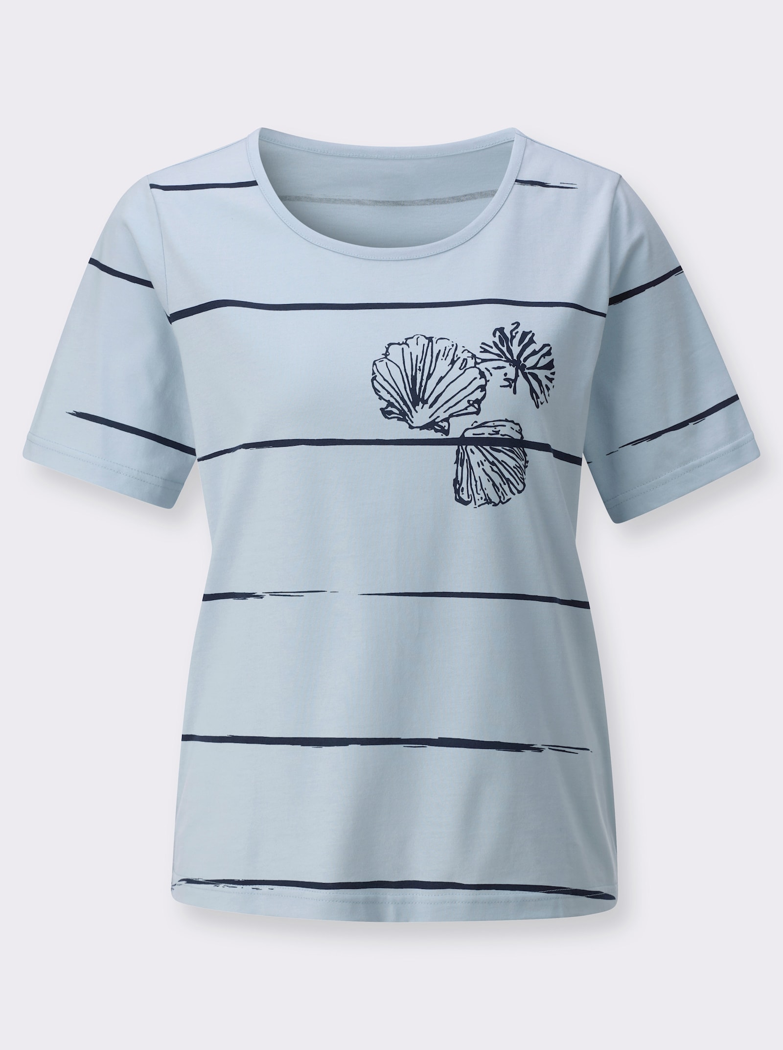 Kurzarmshirt - hellblau-marine-bedruckt