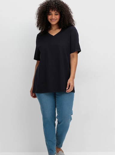 sheego V-Shirt - tiefblau
