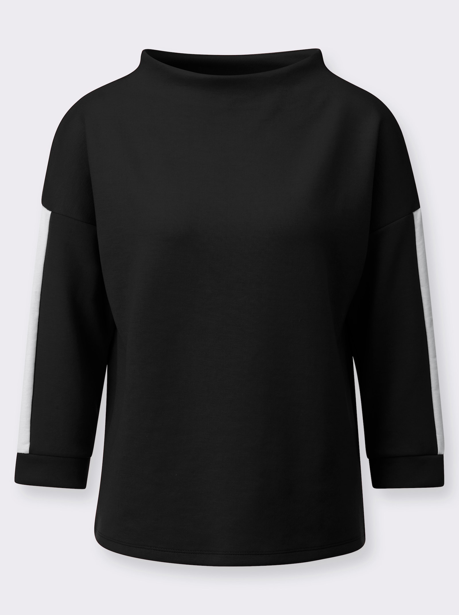 Stehkragenshirt mit Kontraststreifen - schwarz-weiss