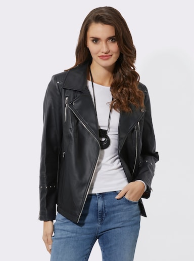 Lederimitatjacke im Biker-Look - schwarz