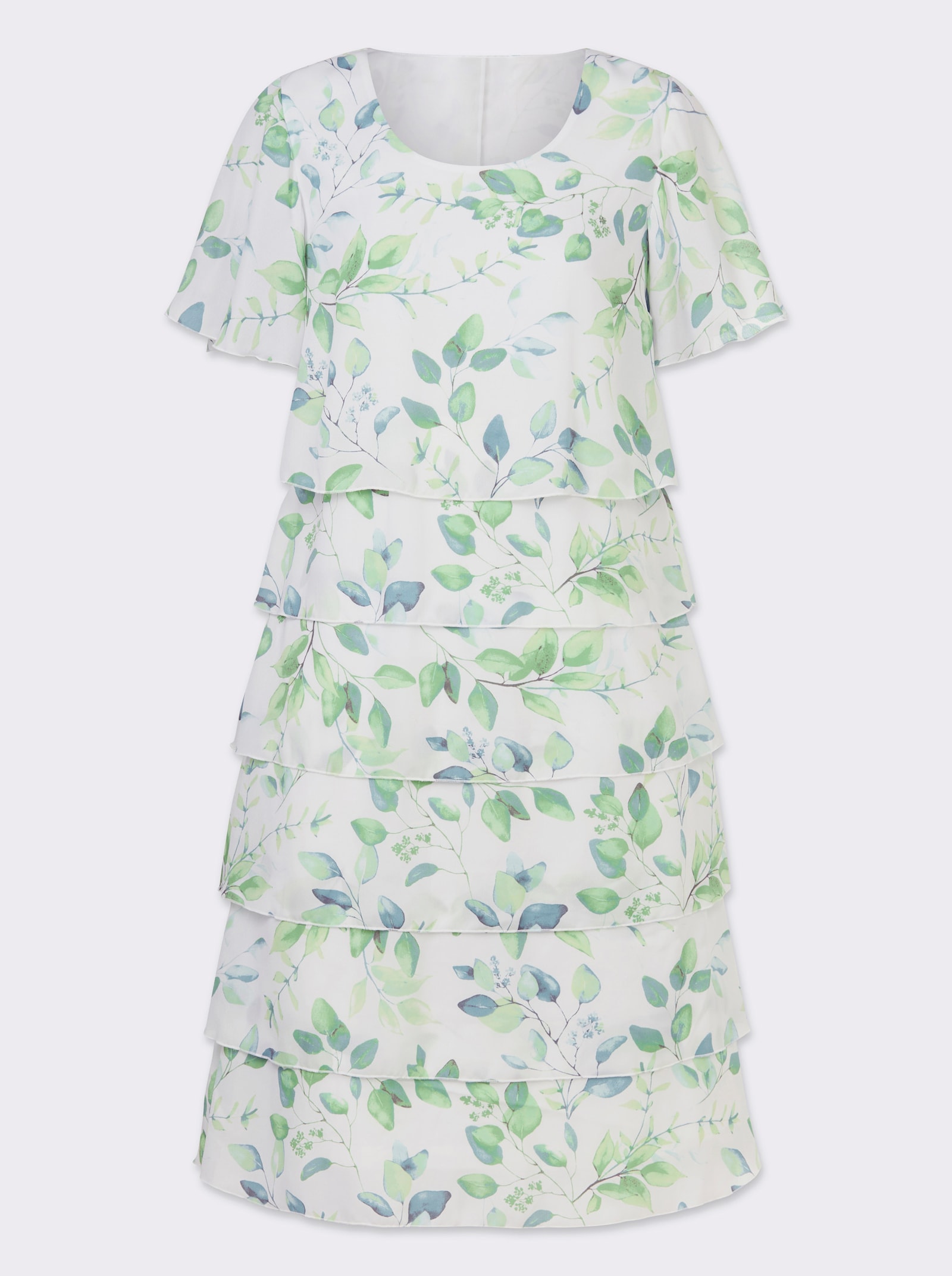 Druckkleid in Georgette-Qualität - weiss-eucalyptus-bedruckt