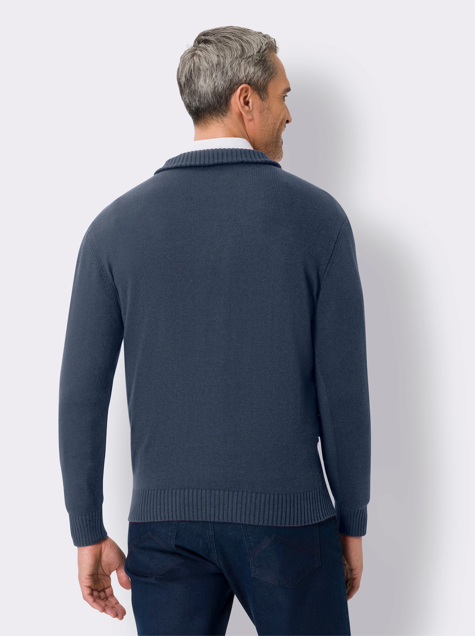 Pullover met lange mouwen en ribtricotpatroon - rookblauw