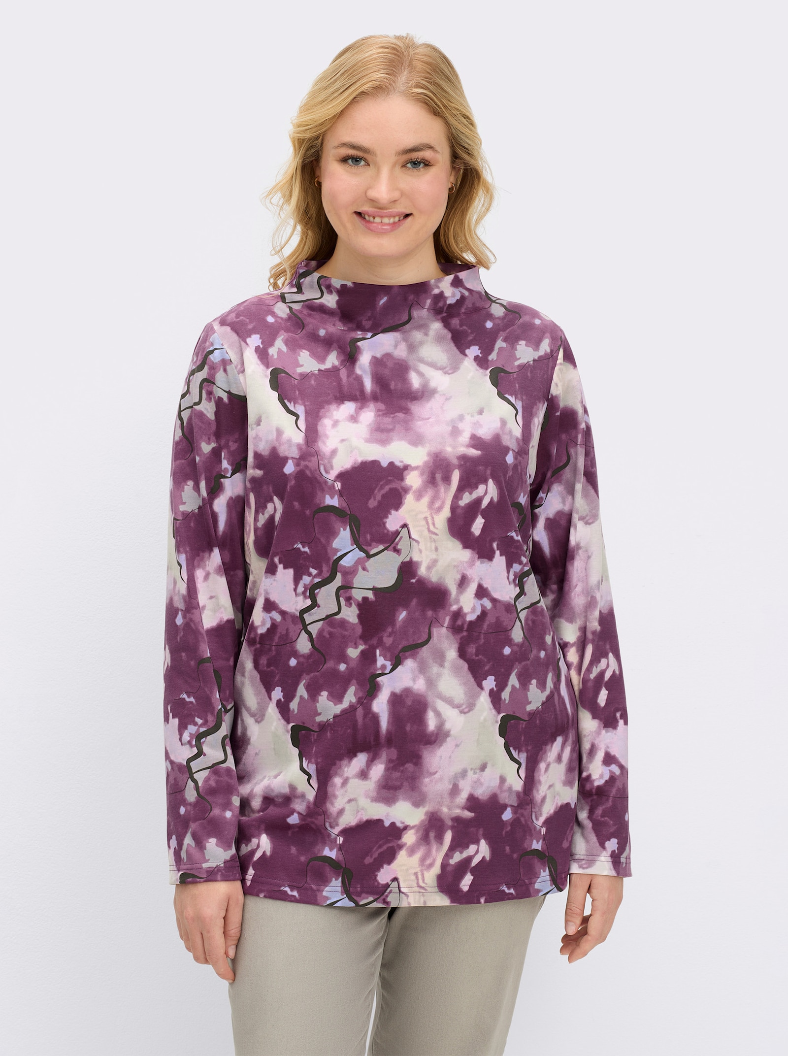 sheego Shirt met batikeffect - bordeaux geprint