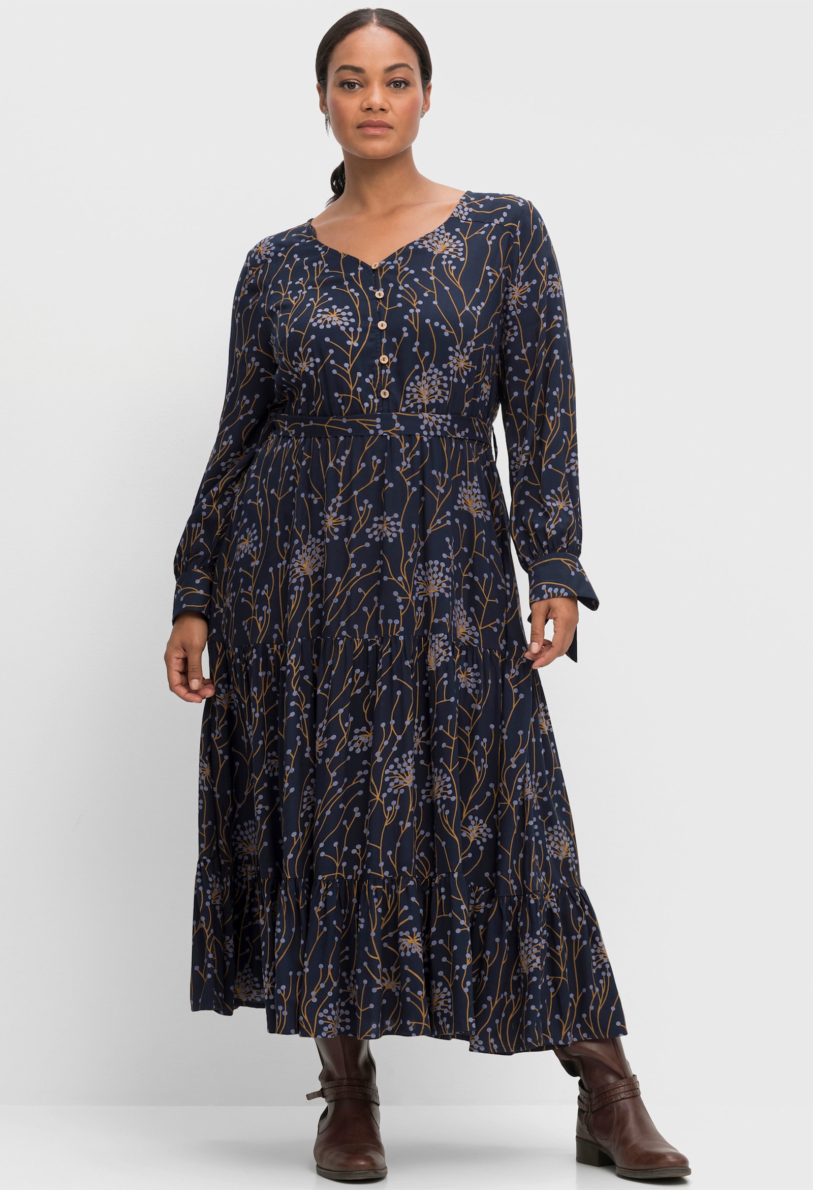 sheego by Joe Browns Maxikleid mit filigranem Druck - nachtblau bedruckt