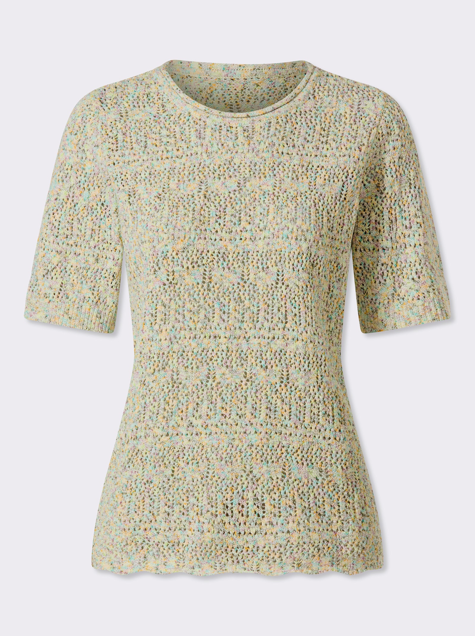 Ajourpullover aus Bändchengarn - lindgrün-meliert