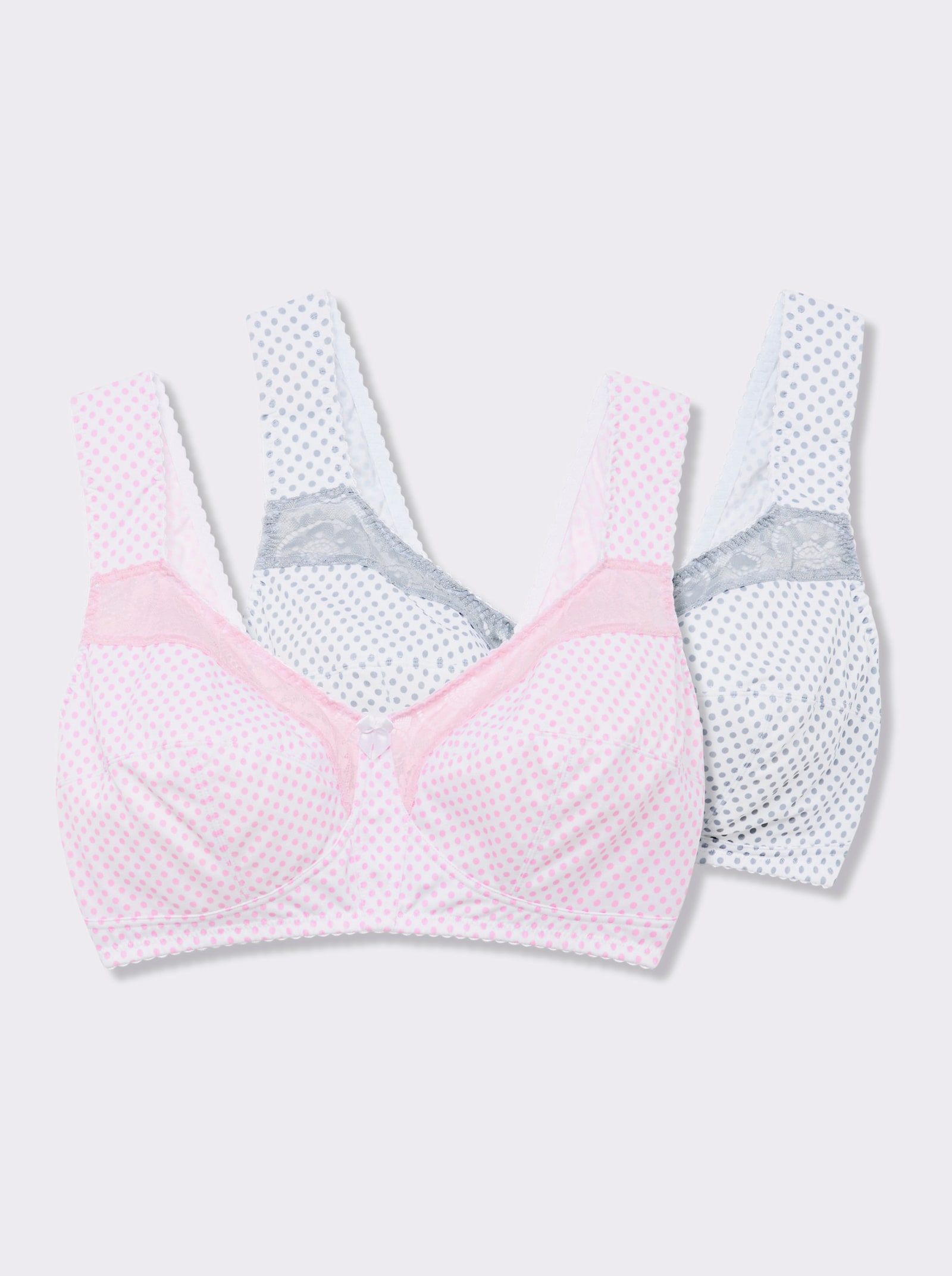 wäschepur Entlastungs-BH ohne Bügel mit elastischer Spitze - grau-getupft + rosé-getupft