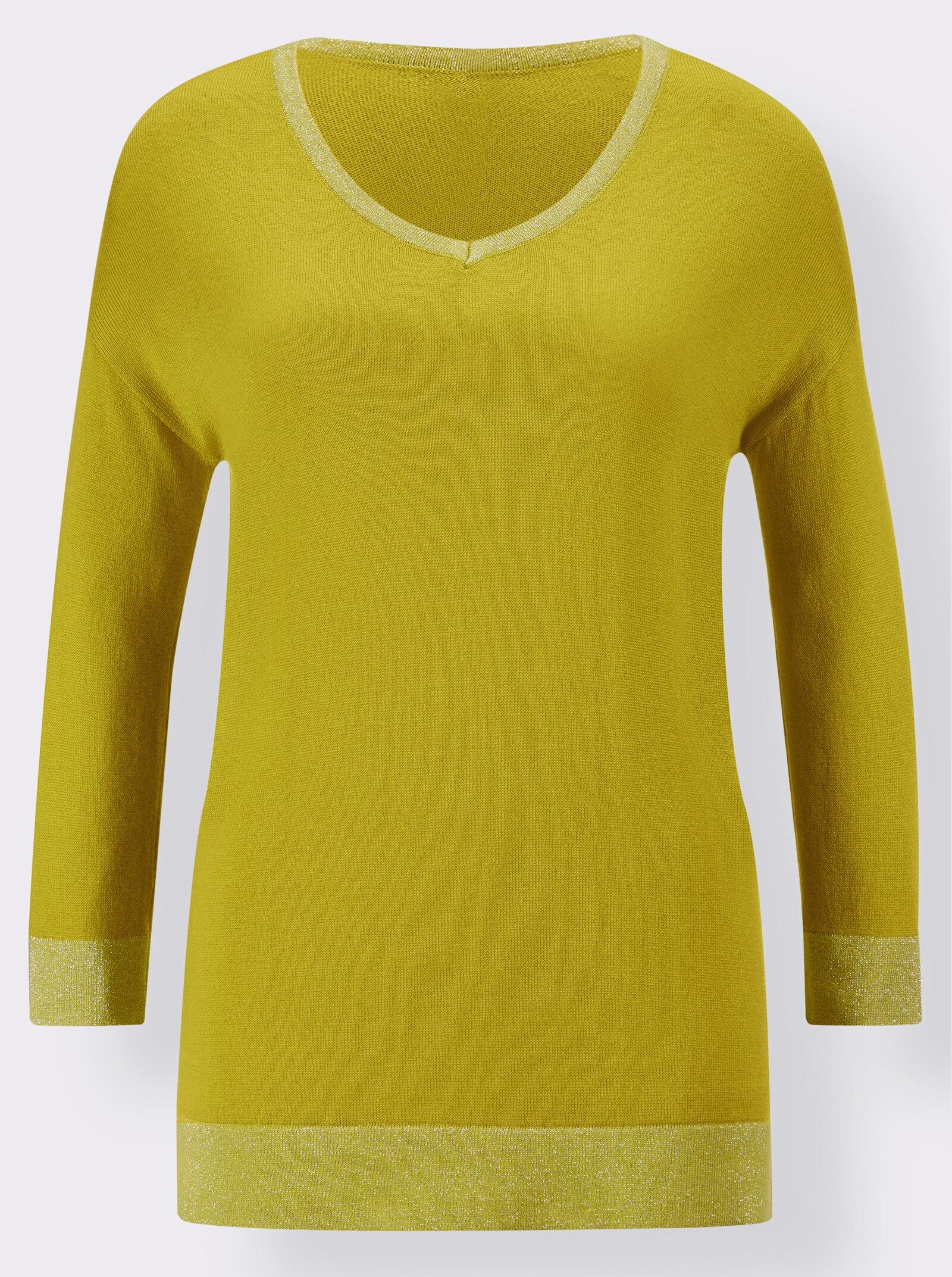 V-Ausschnitt-Pullover in Viskose-Seiden-Mischung - gelbgrün