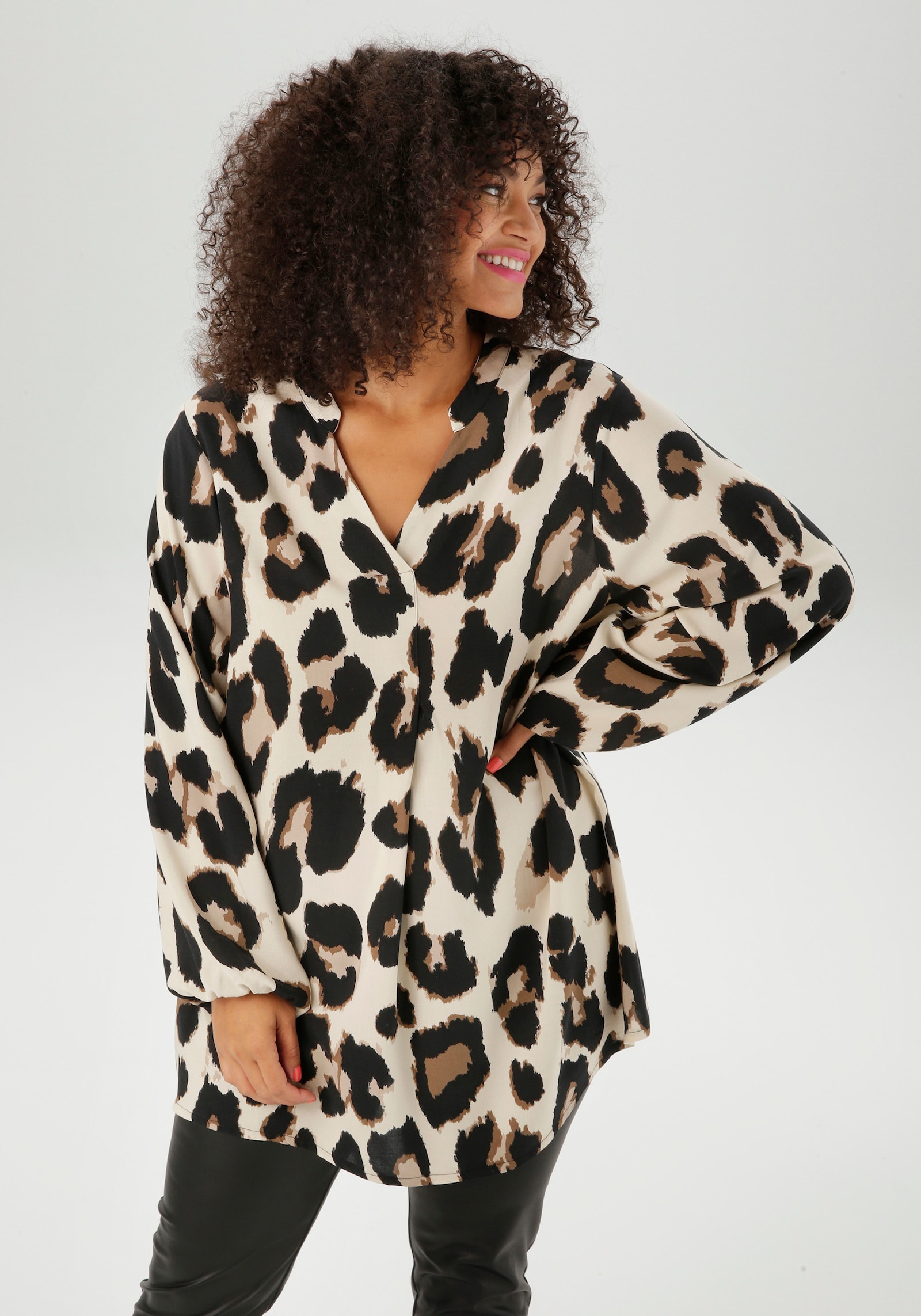 Aniston PLUS Schlupfbluse - beige-schwarz-taupe