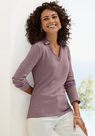 Vivance Langarm-Poloshirt - taupe-creme