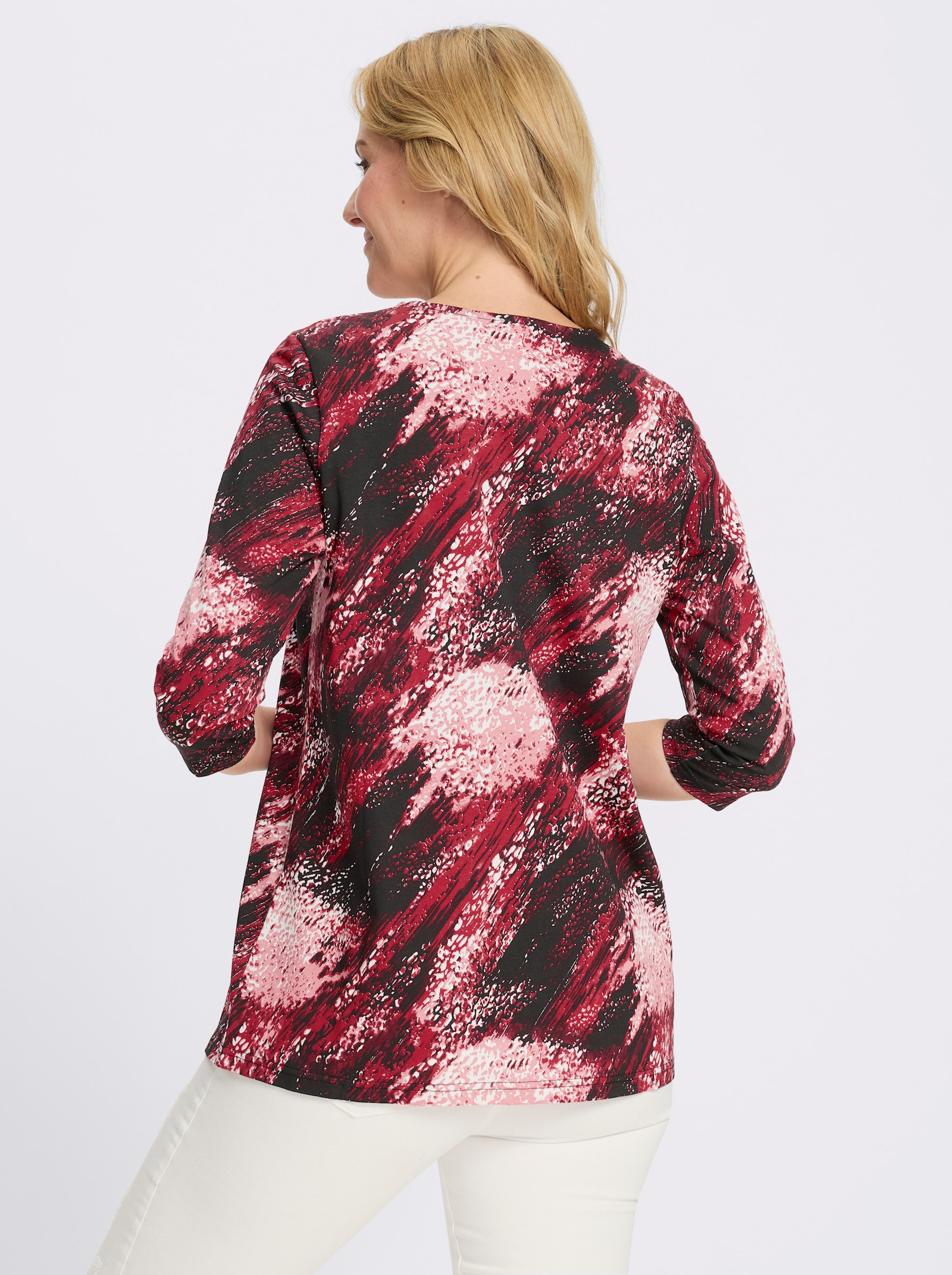 Lang shirt met 3/4-mouwen - zwart/kers geprint