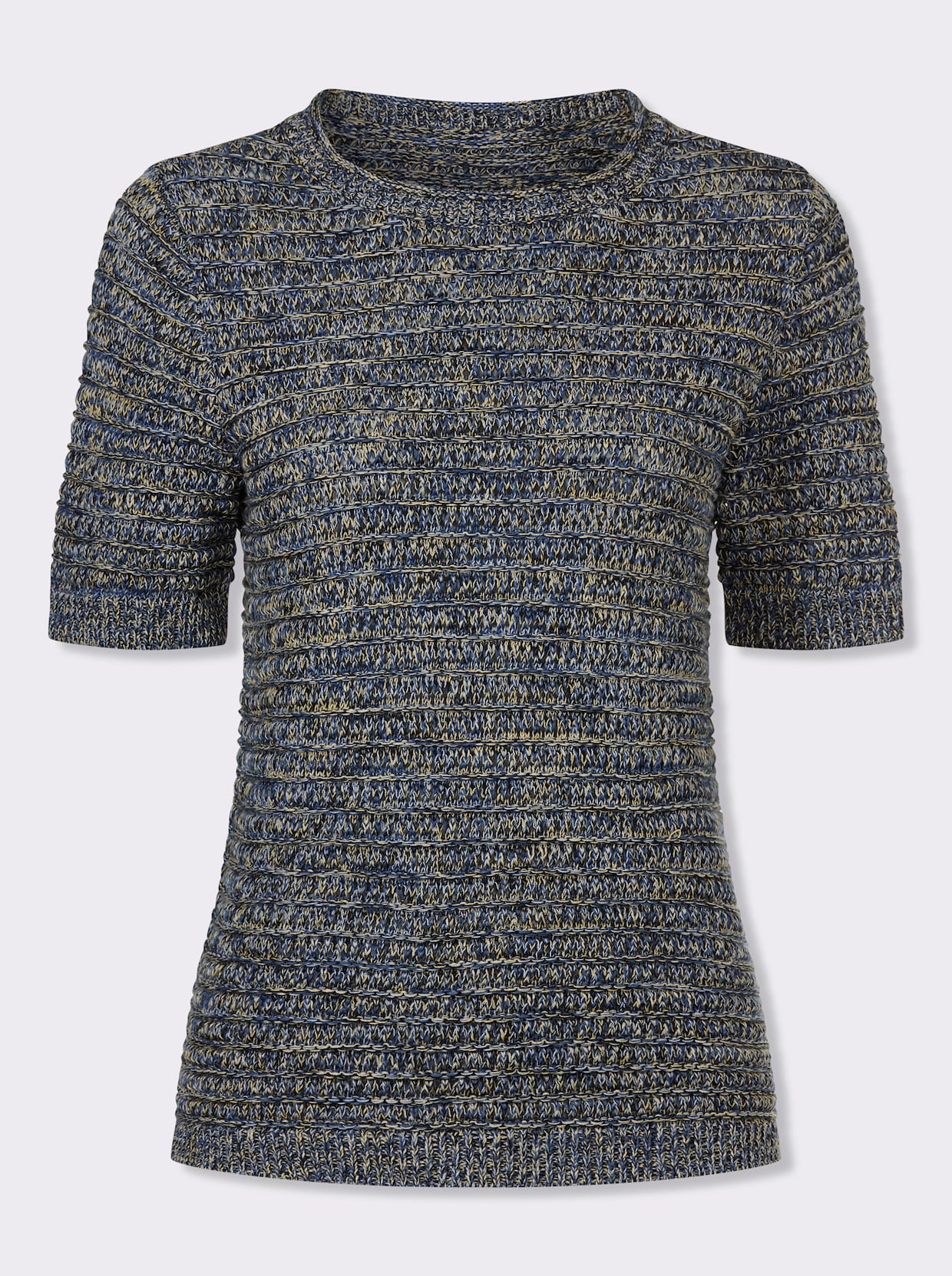 Baumwollpullover aus Melange-Garn - jeansblau-schwarz-gemustert