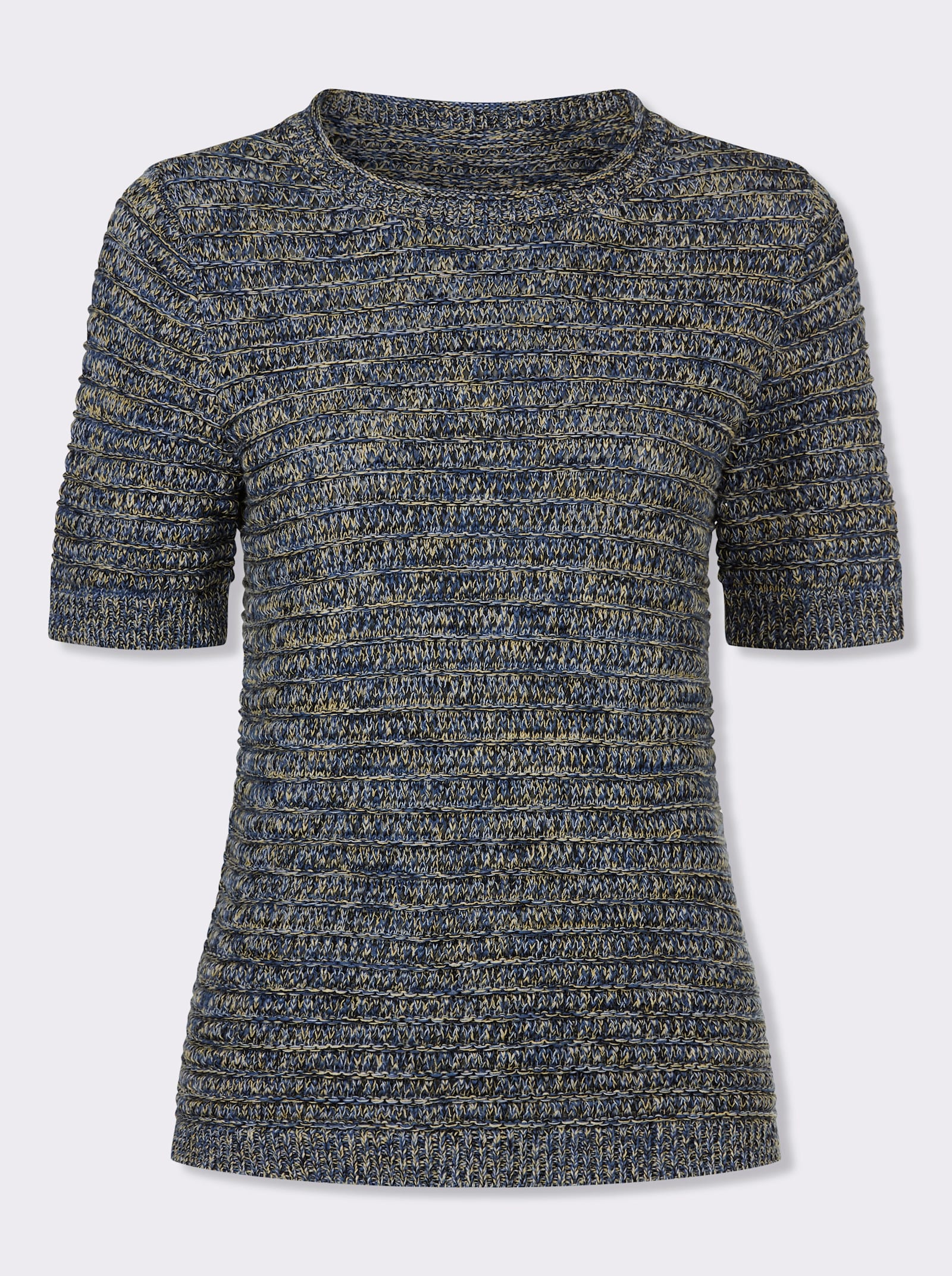 Baumwollpullover aus Melange-Garn - jeansblau-schwarz-gemustert