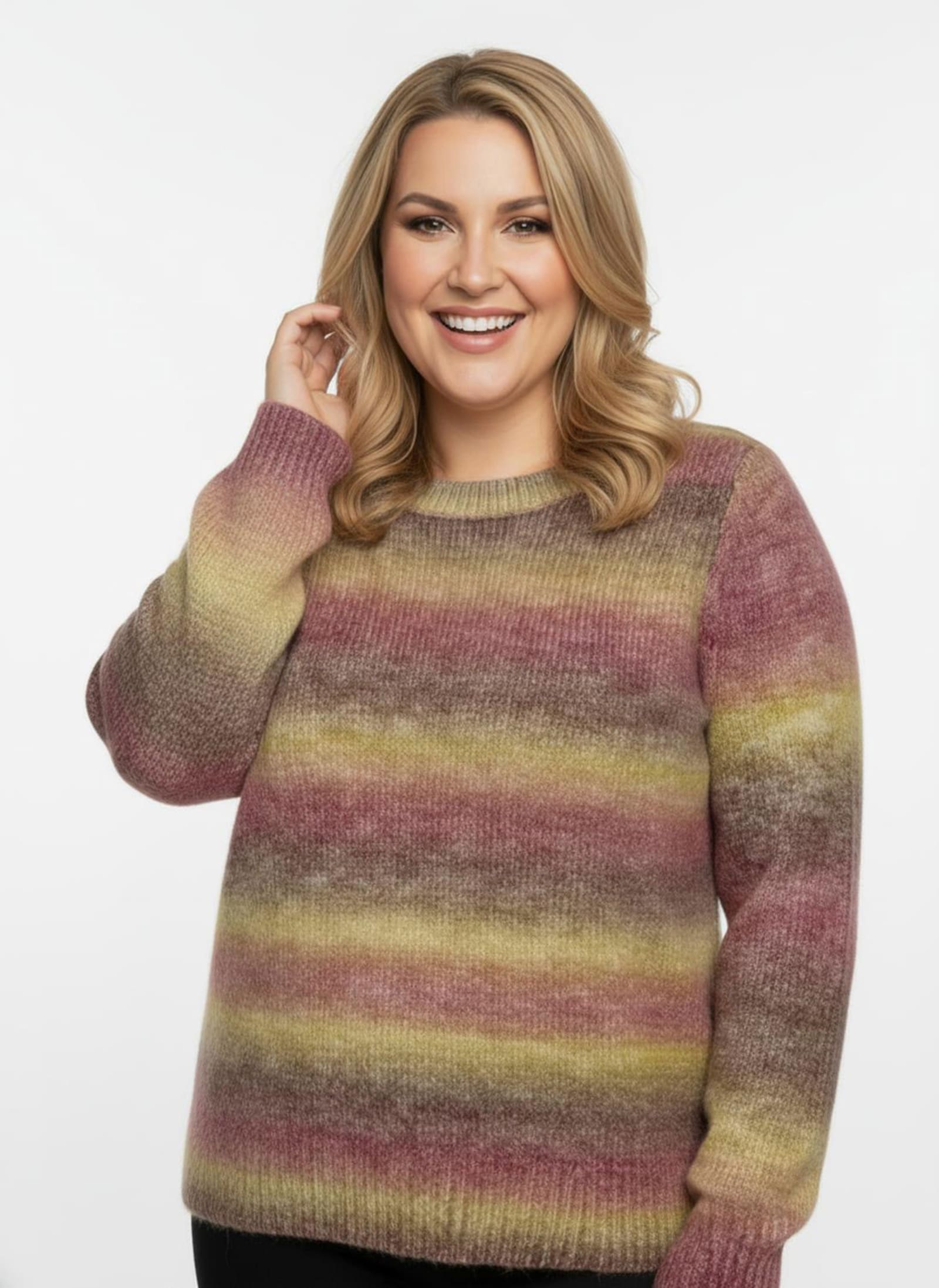 Strickpullover mit Farbverlauf - kirsche-taupe-gemustert