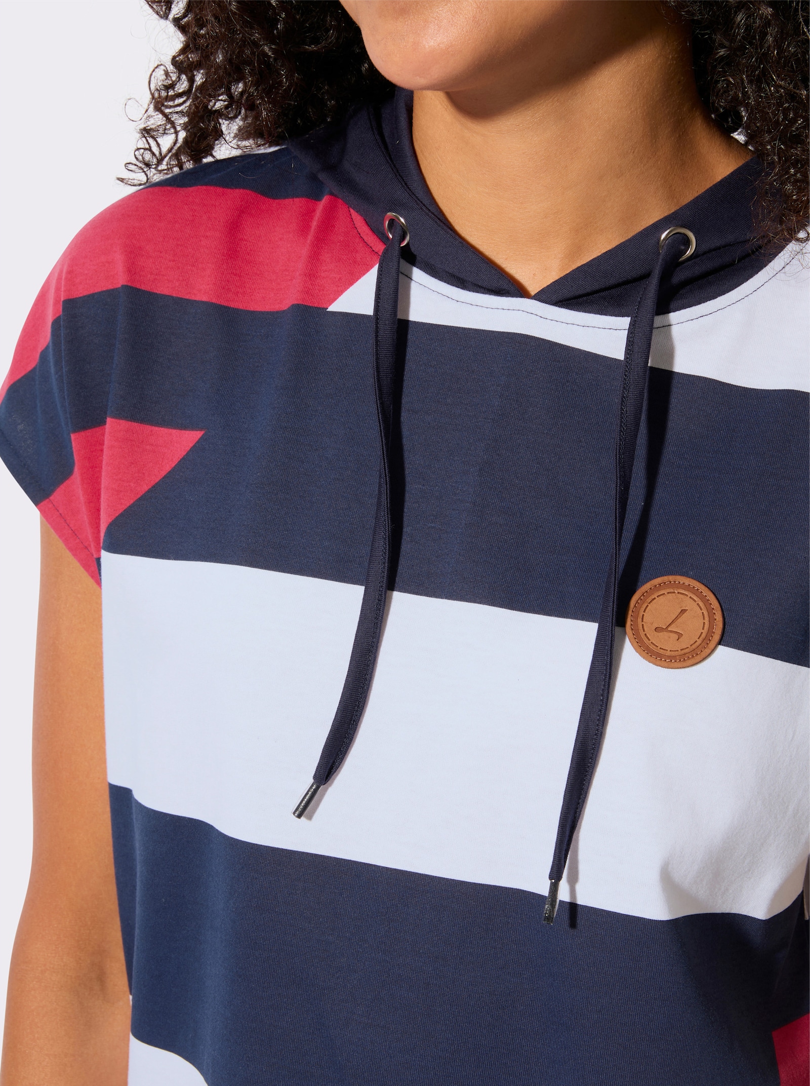 Kapuzenshirt mit überschnittenen Schultern - marine-weiß-gemustert